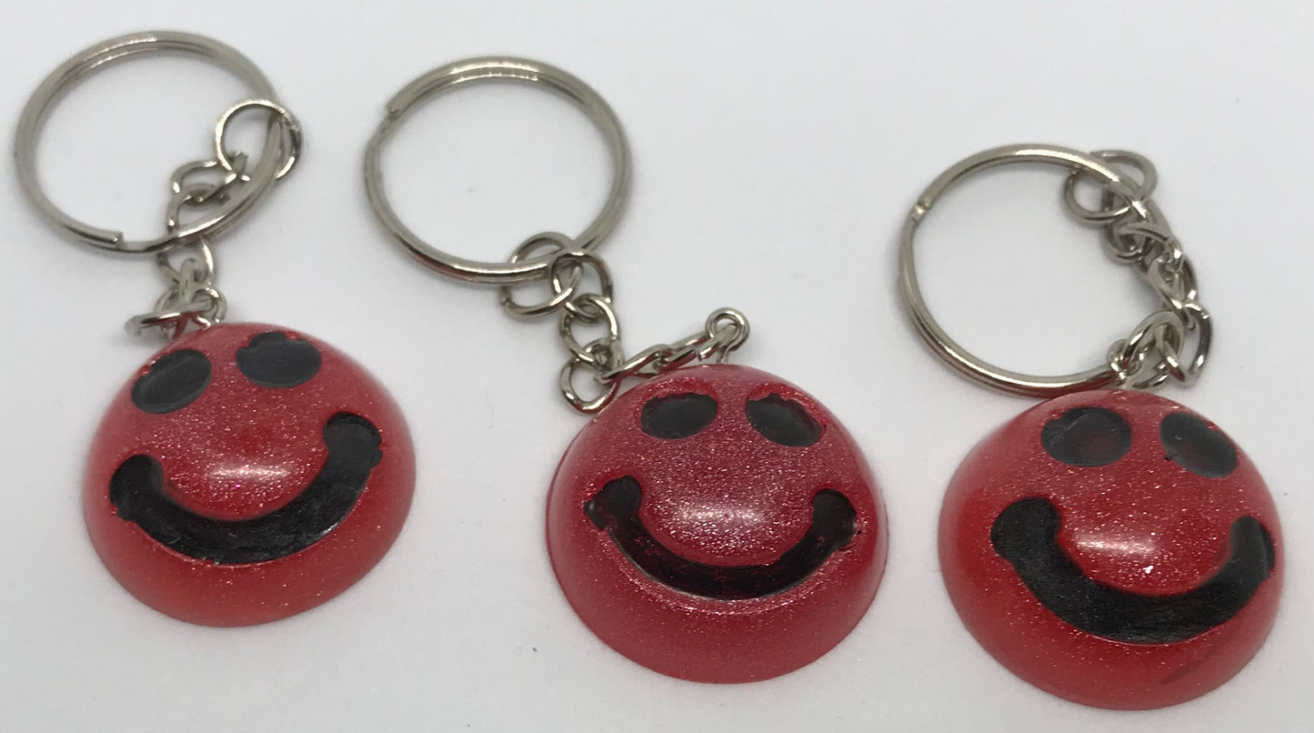 Handmade Funny Face Keyring, Red or White Smiley Keychain