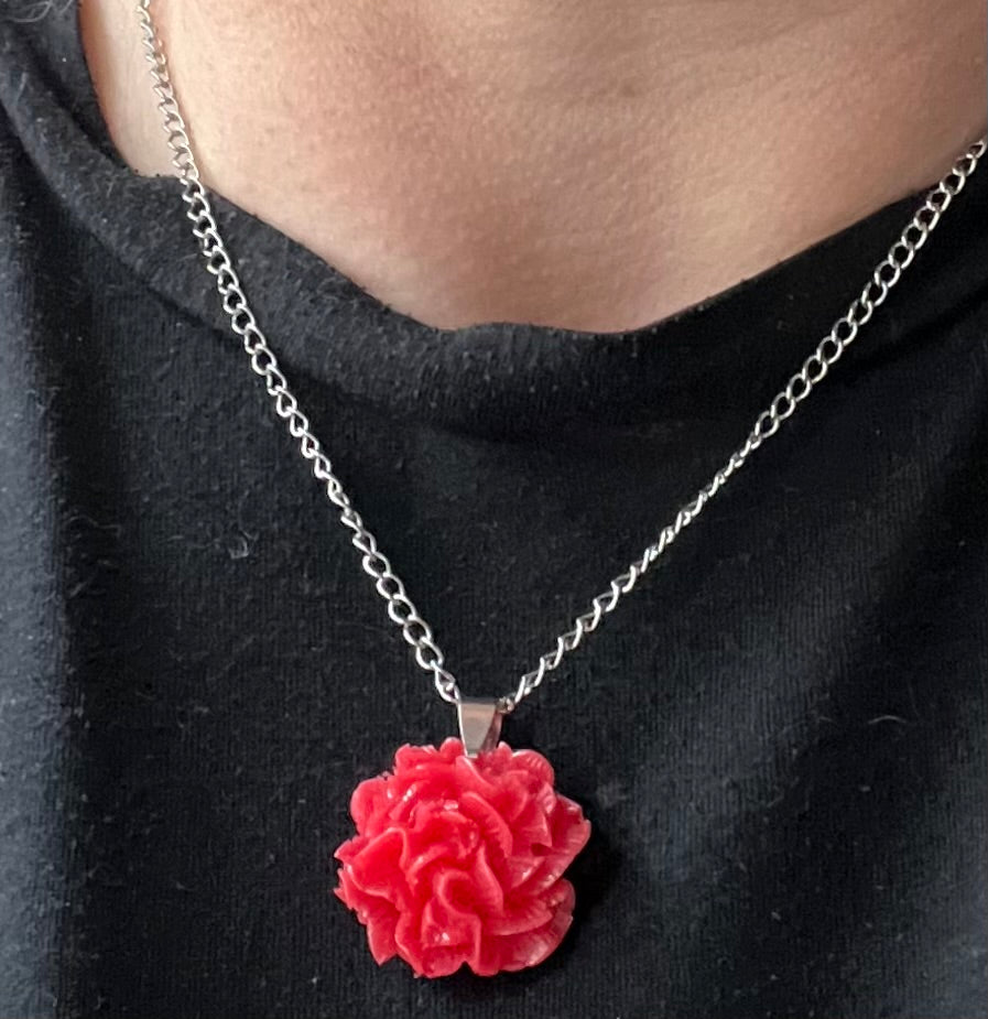 Red Rose necklace, Rose necklace, Red necklace, Red coloured resin rose necklace, Bridesmaid gift, wedding jewellery
