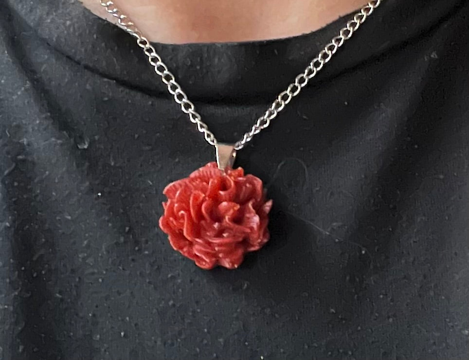 Rose Pendant Necklace Handmade Resin Jewelry Gift for Women, Unique Bridal Gift for Her, Elegant LBD Accessory