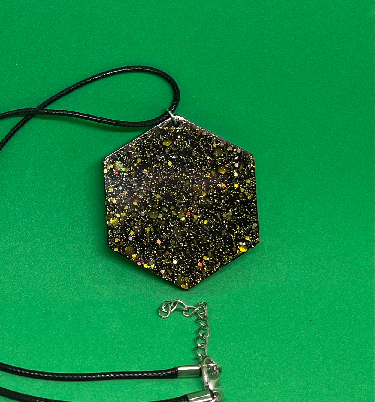 Black and Gold necklace, starry night collection, sparkling necklace, black and gold hexagon shaped necklace, gifts for her