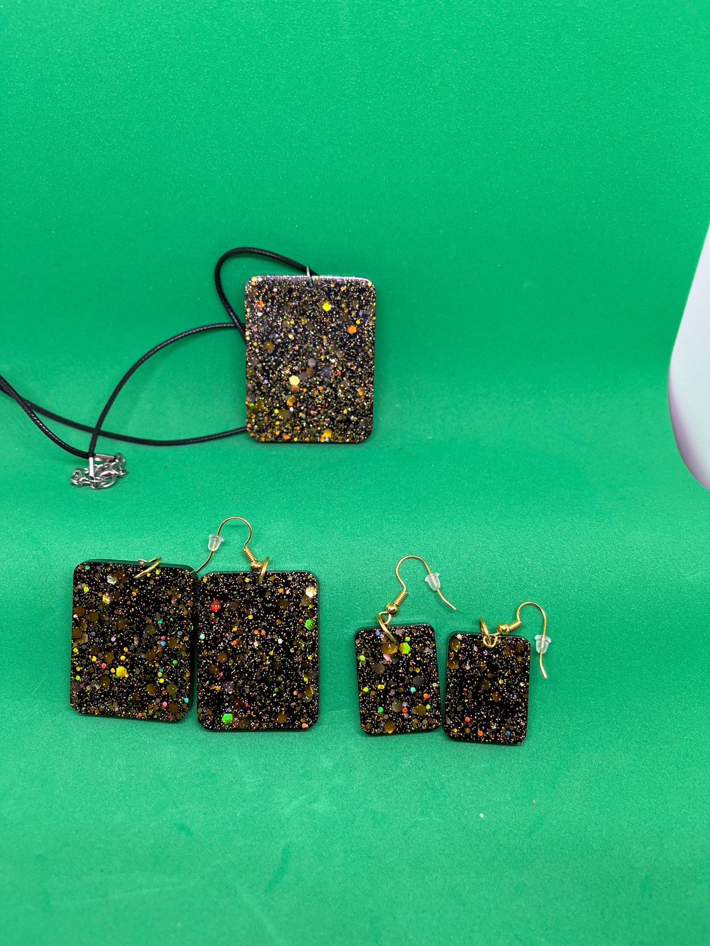 Black and Gold small square earrings, starry night collection, sparkling earrings, black and gold square earrings, small drop earrings, gifts for her