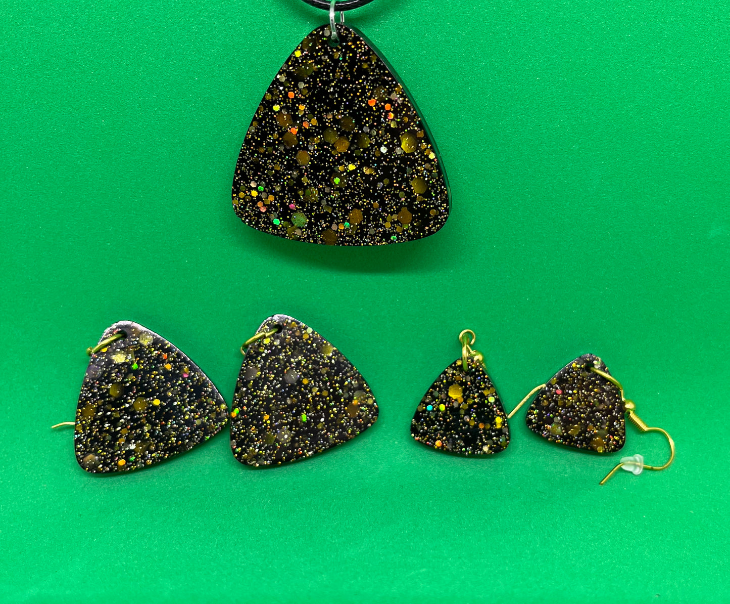 Black and Gold small triangle earrings, starry night collection, sparkling earrings, black and gold triangle earrings, gifts for her