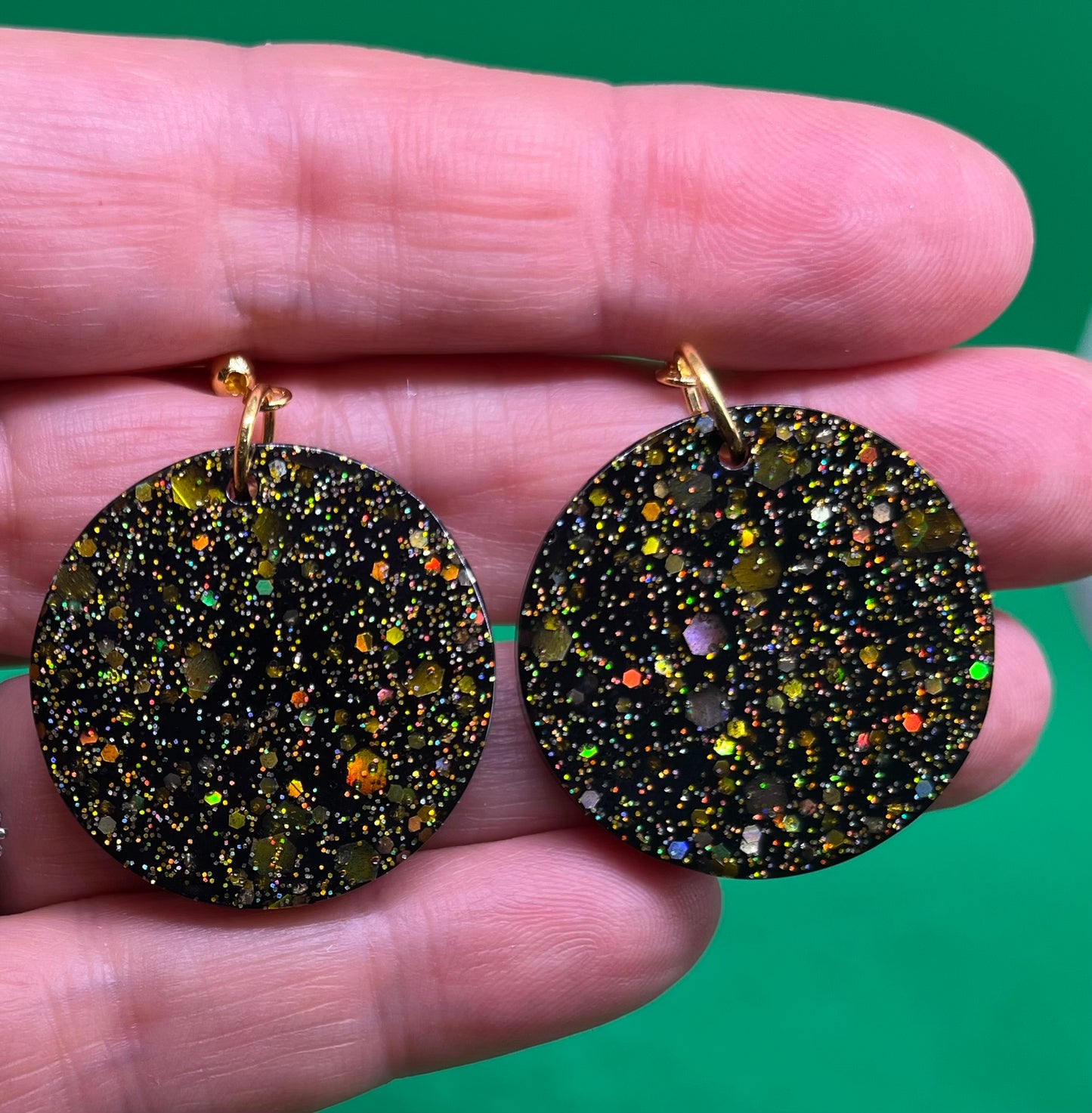 Black and Gold large circle earrings, starry night collection, sparkling earrings, black and gold circle earrings, gifts for her