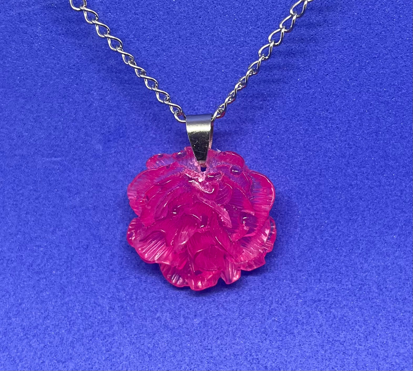 Neon pink Rose necklace, pink rose necklace, pink rose resin necklace, neon pink rose resin necklace, wedding jewellery for her