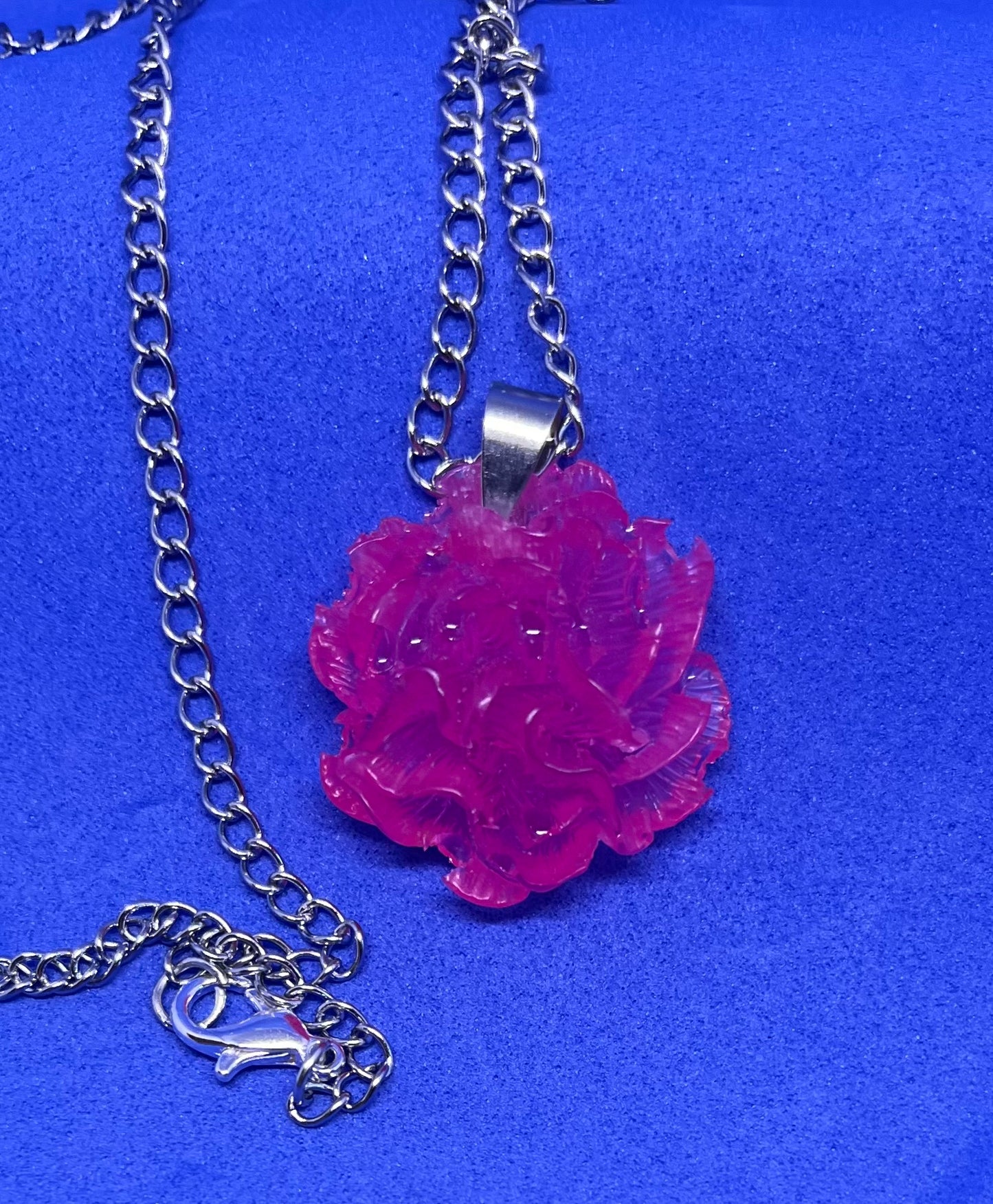 Neon pink Rose necklace, pink rose necklace, pink rose resin necklace, neon pink rose resin necklace, wedding jewellery for her