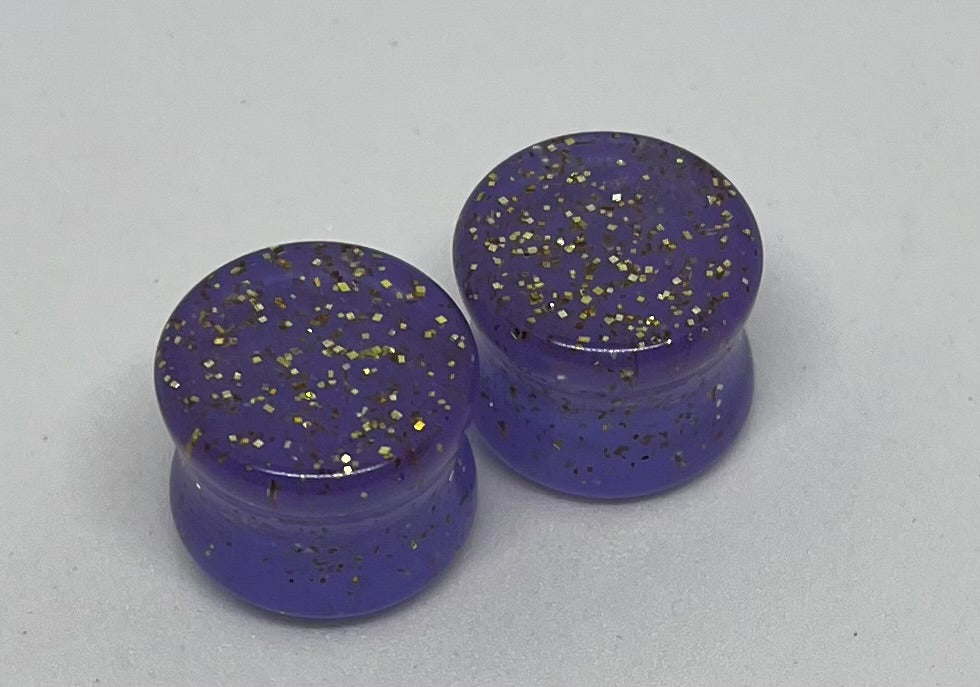 Purple and gold gauge earrings,purple and gold ear plug earrings, gauge earrings, 20mm ear gauges, double flared ear plugs, purple and gold earrings