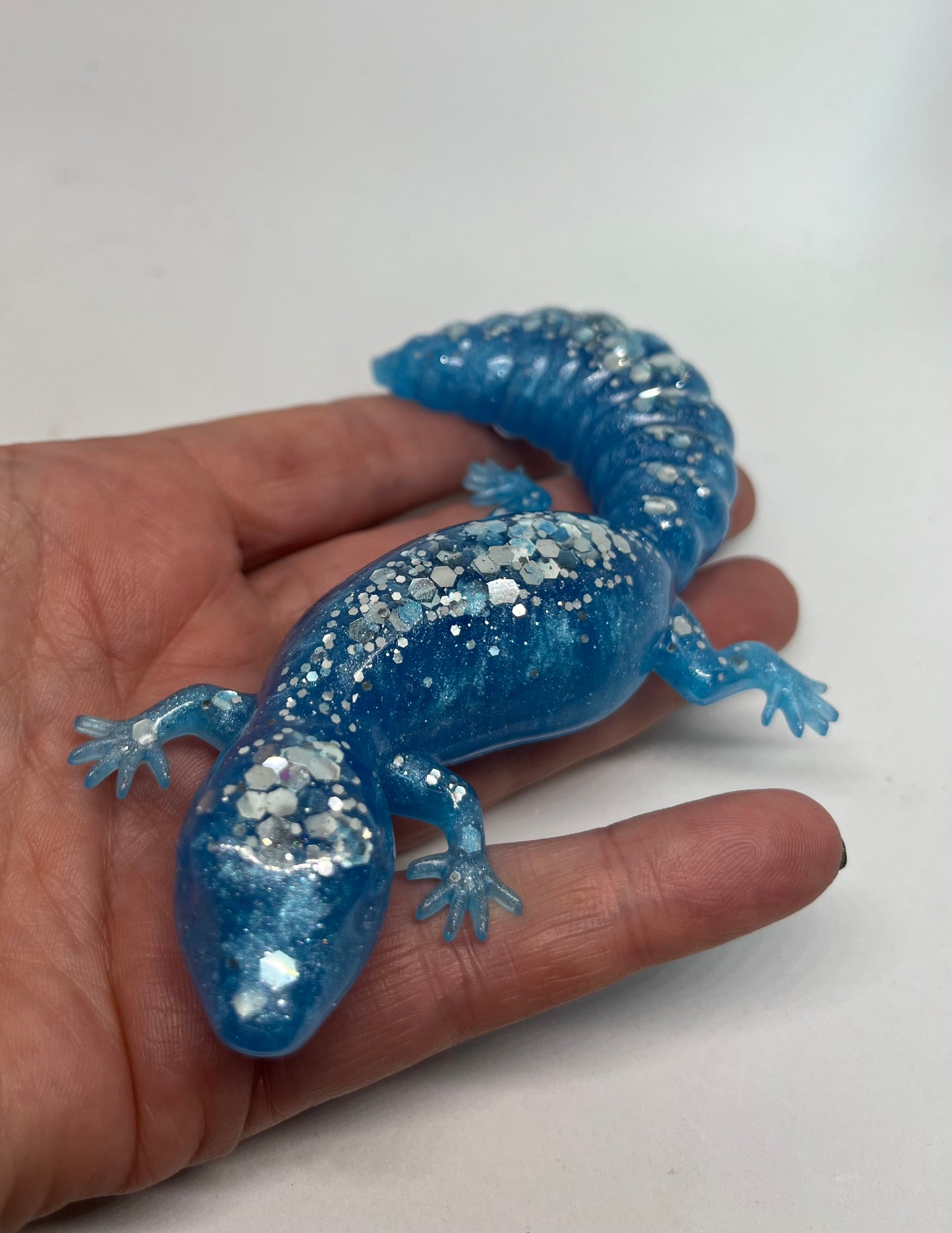 Sparkling Blue Resin Lizard - Miniature Creature for Shelf Decor and Presents