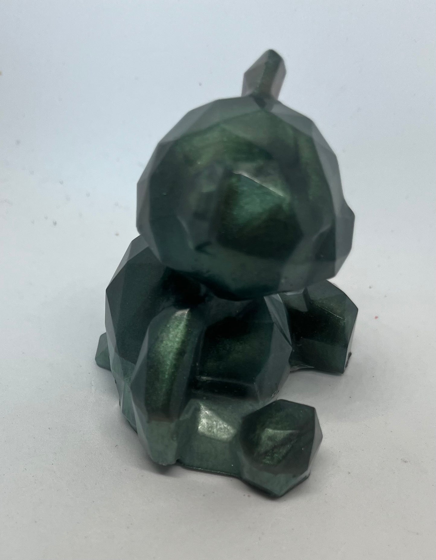 Handmade Resin Geometric Bear, Two-Tone Green Pocket Pet, Shelf Decor