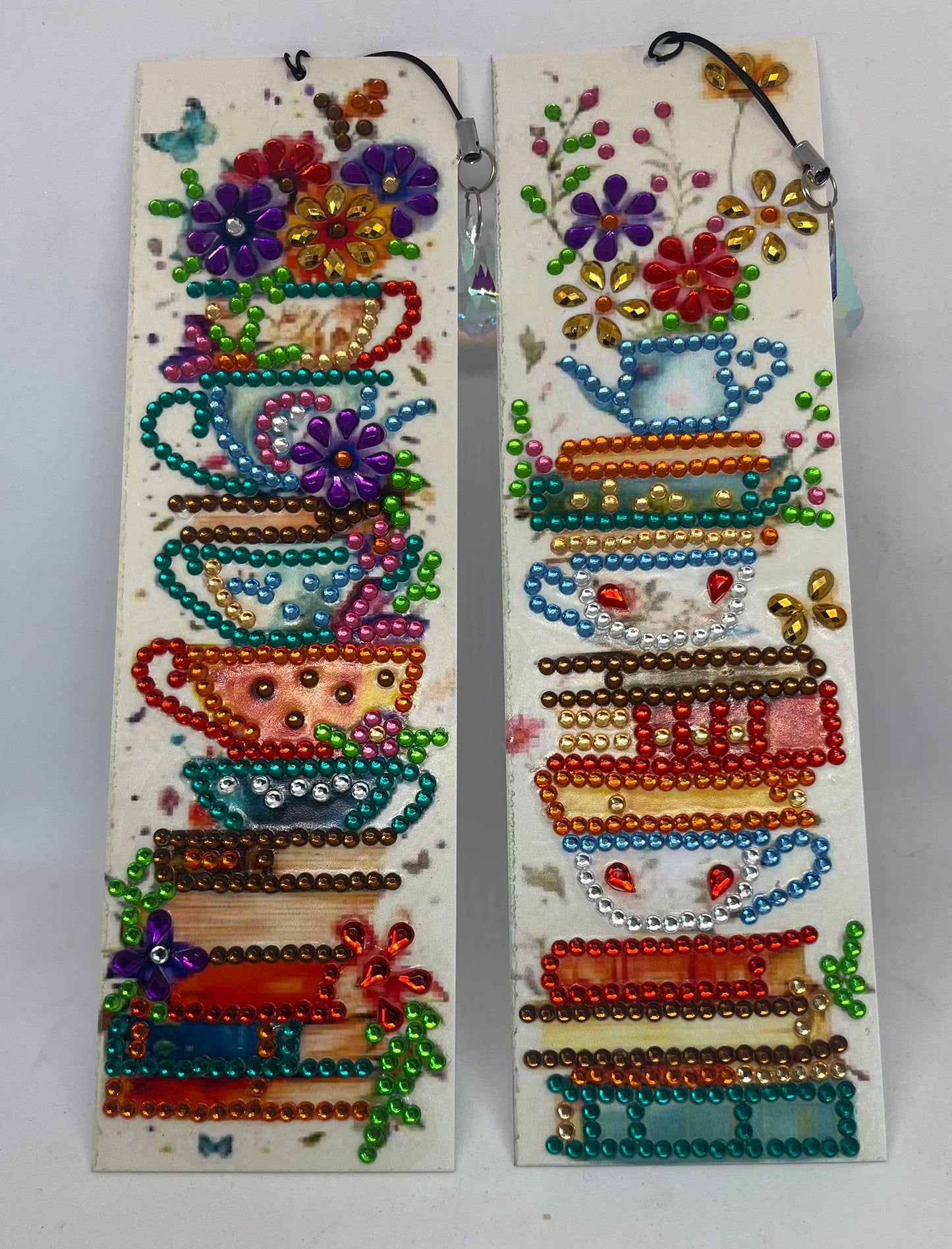 Decorative acrylic bookmark, Crystal charm, Teacup, Butterfly & Floral Designs, Rhinestone Embellished,