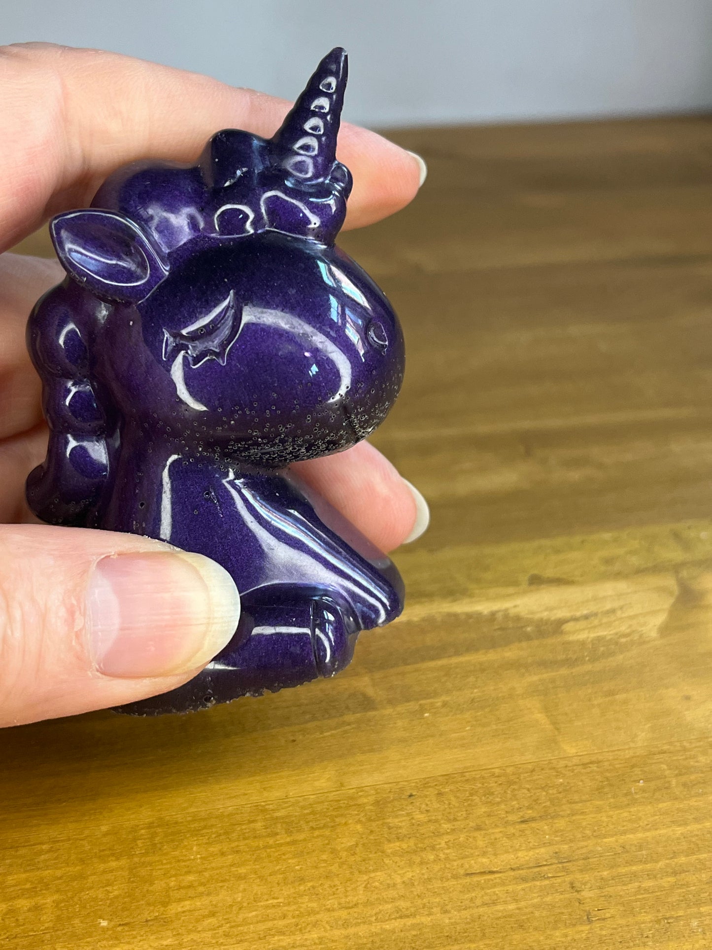 Purple Resin Unicorn Figure, Handmade Fantasy Decor, Collectible Gift