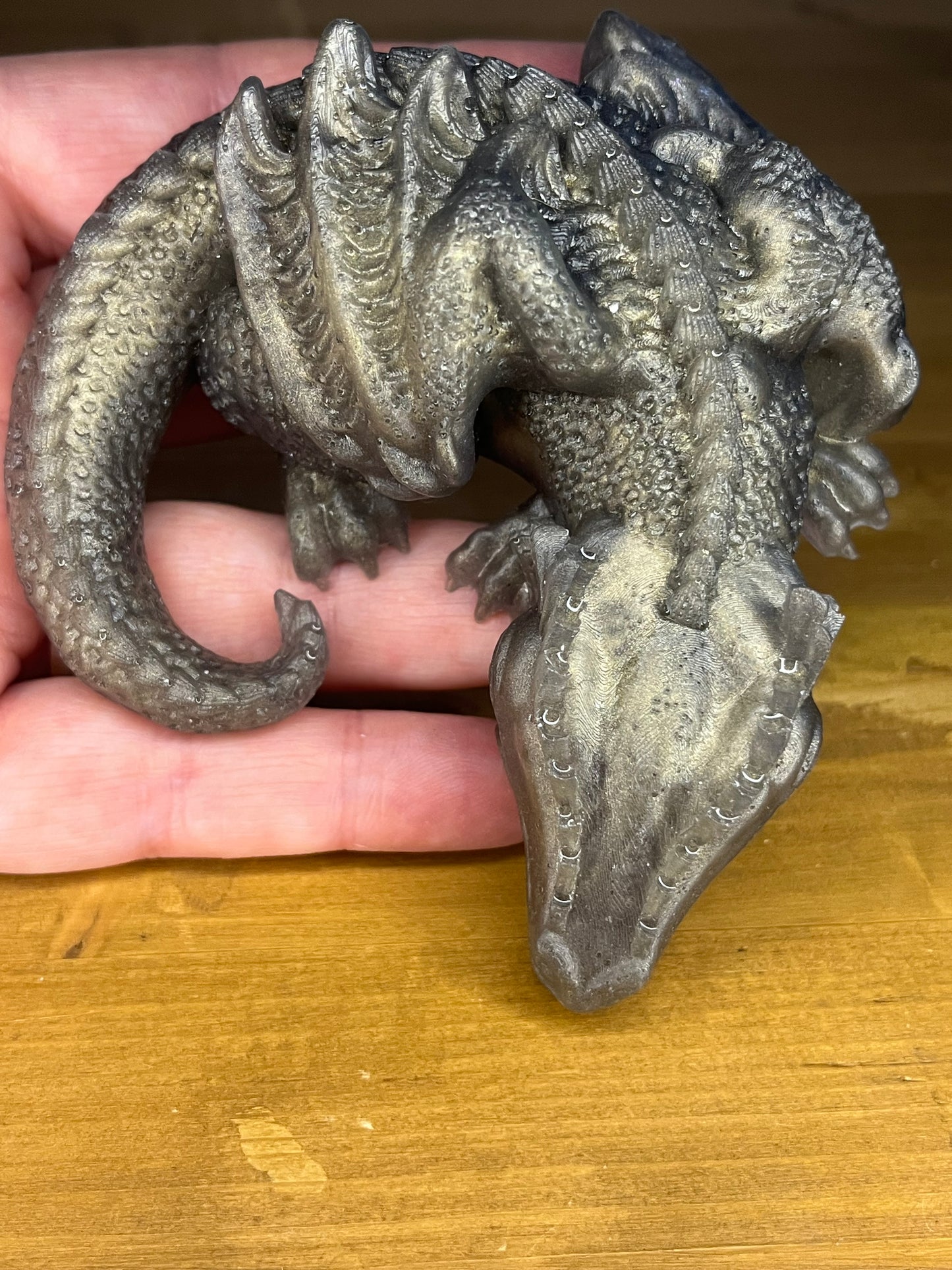 Handmade Gold Resin Sleeping Dragon Figure, Fantasy Decor, Mini Collectible, Collectors gift