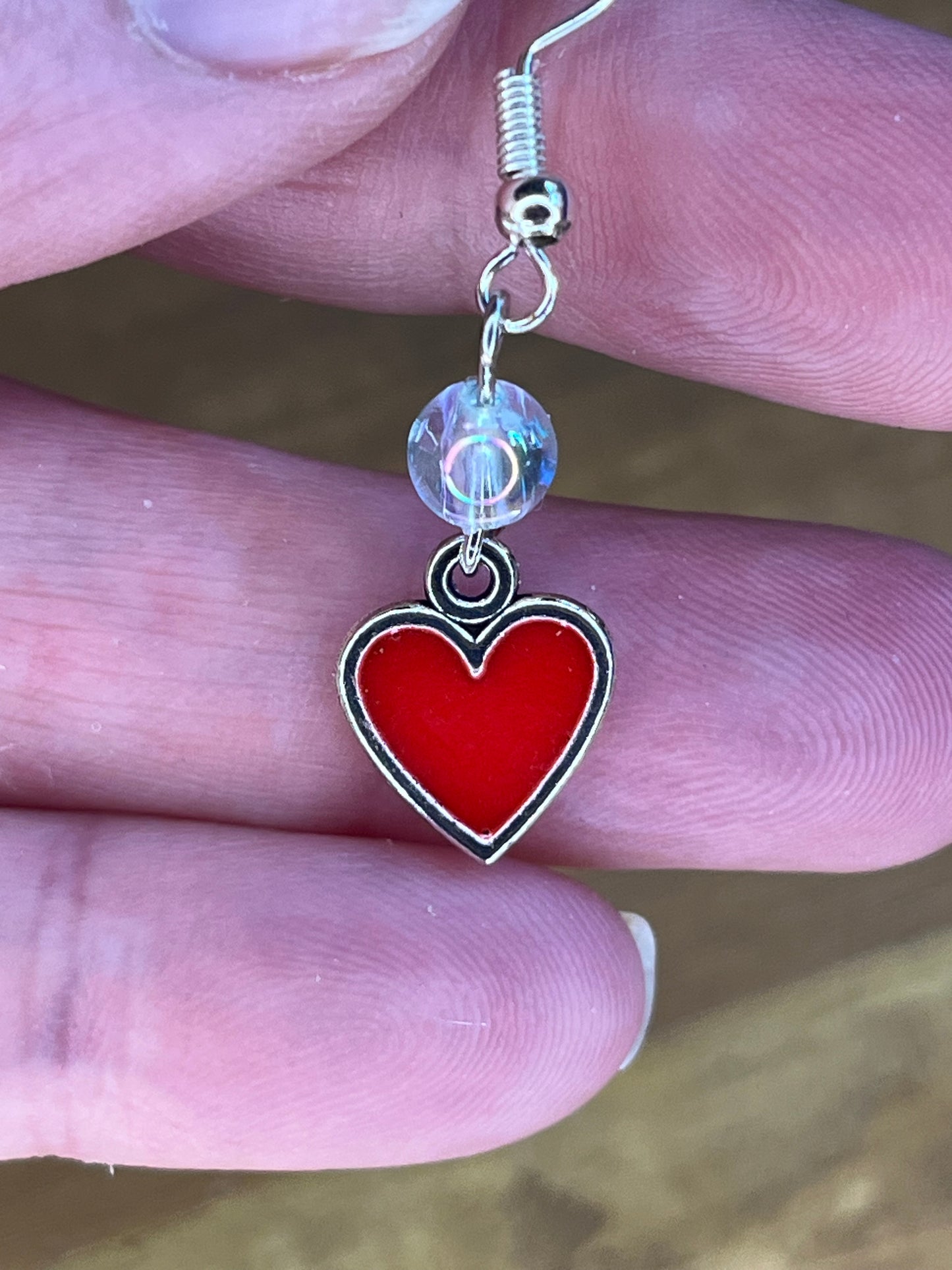 Handmade Red Heart Earrings with Bling Bead, Gift for Women Wedding Bridesmaid