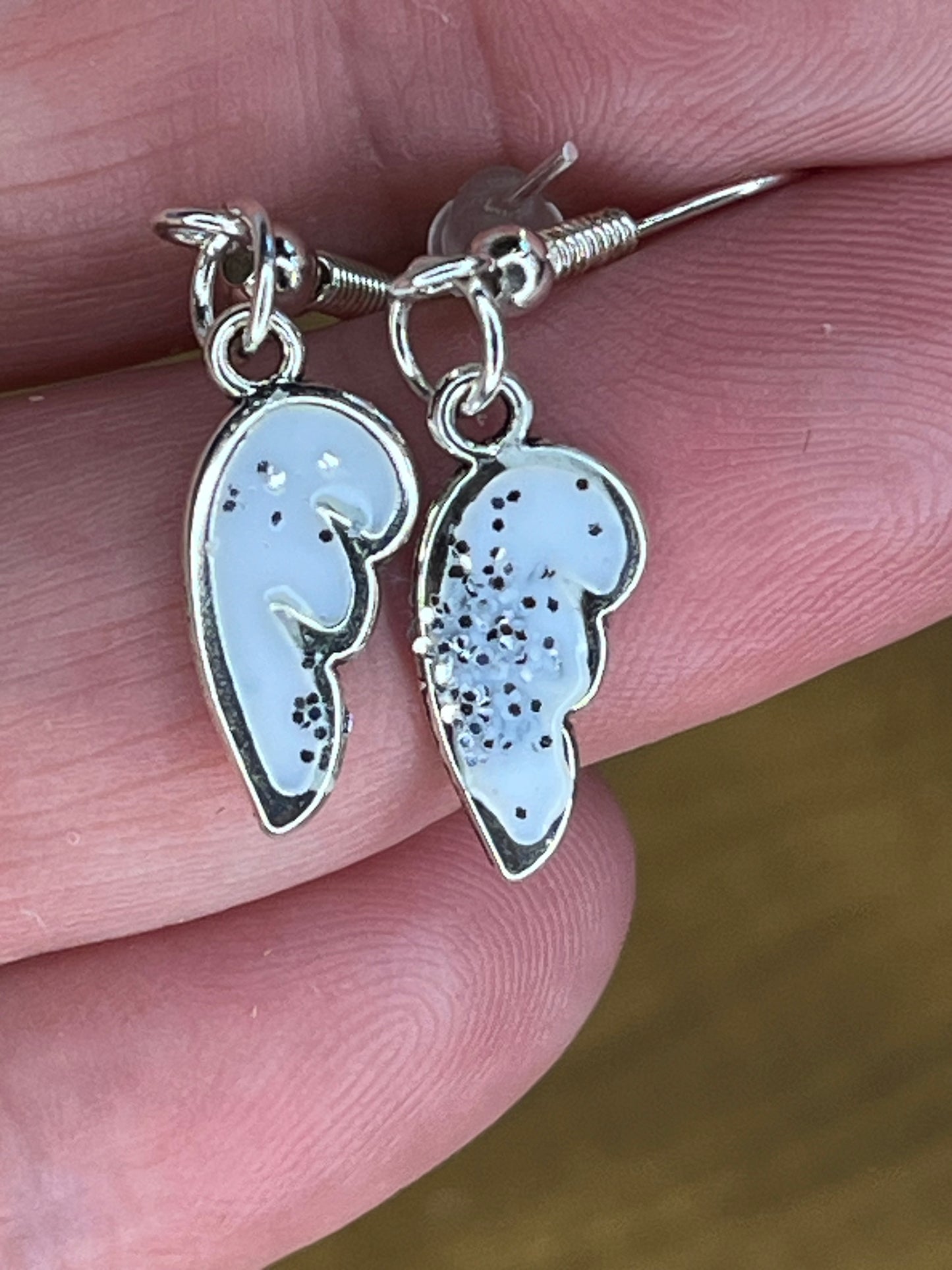 Angel Wing Resin Earrings, Handmade Hypoallergenic Ethereal Lightweight Silver Fleck Jewellery,