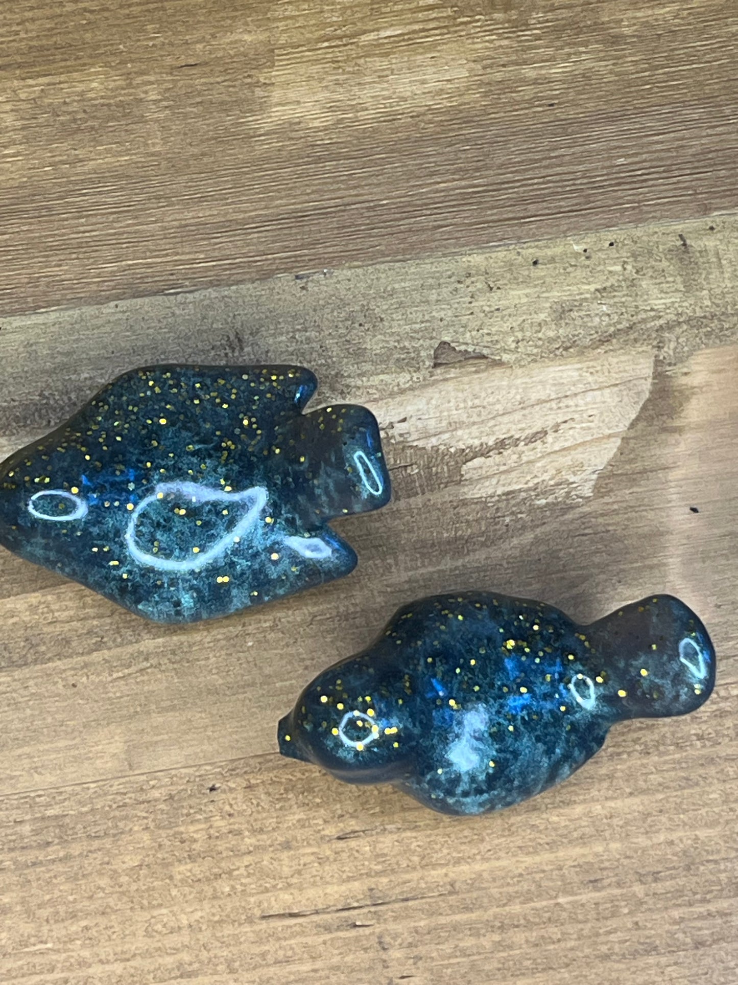 Resin Bird Figurines Green Glitter, Handmade Pocket Pets, Stress Relief Animal Figures,