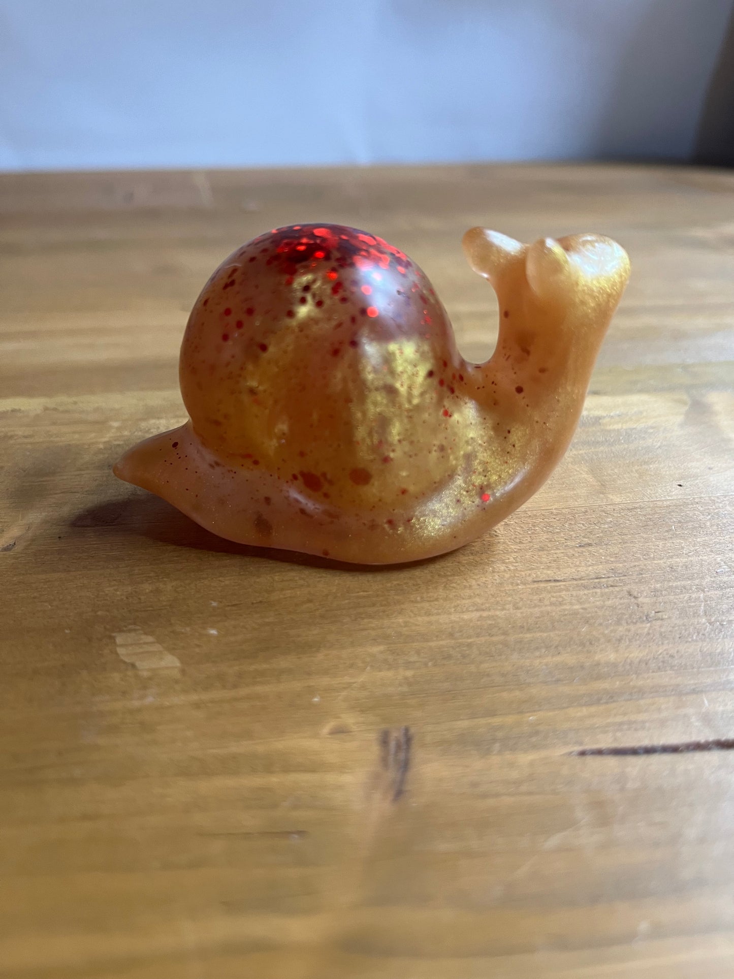 Resin Snail Figurine, Yellow with Red Glitter Decorative Art
