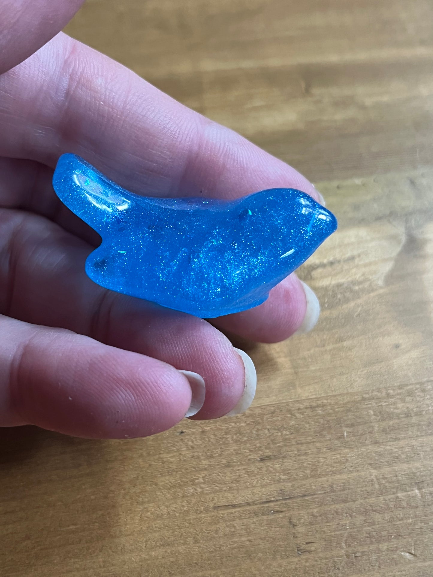 Iridescent Blue Resin Birds, Colorful Figurines for Home Decor