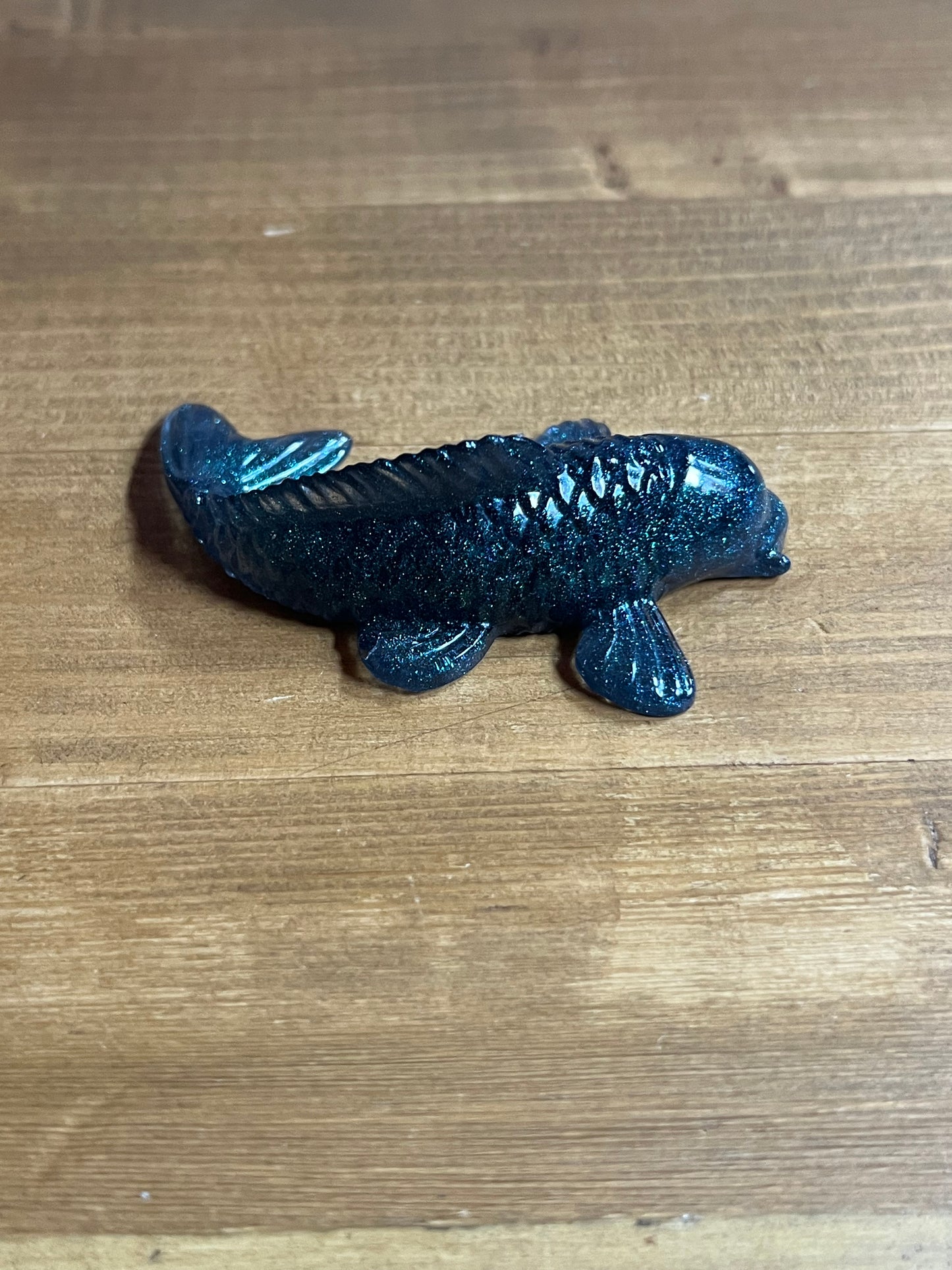 Resin Fish Figurines Blue Green, Handmade Collectible Gift for Anglers, Desk Buddy,