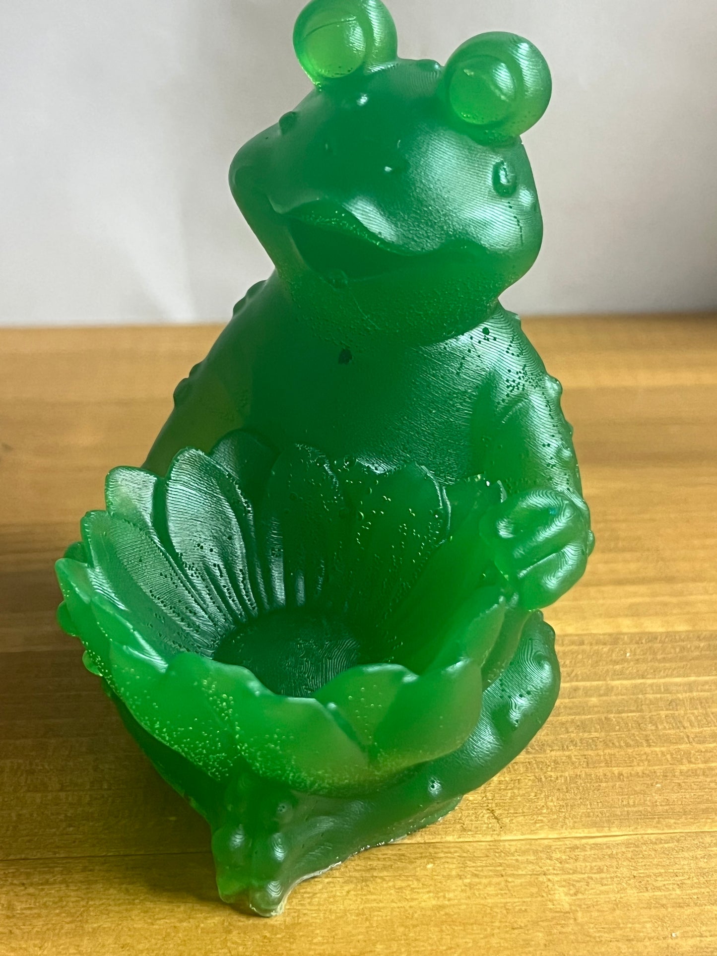 Green Resin Frog with lotus bowl, whimsical garden decor, outdoor or indoor accent,