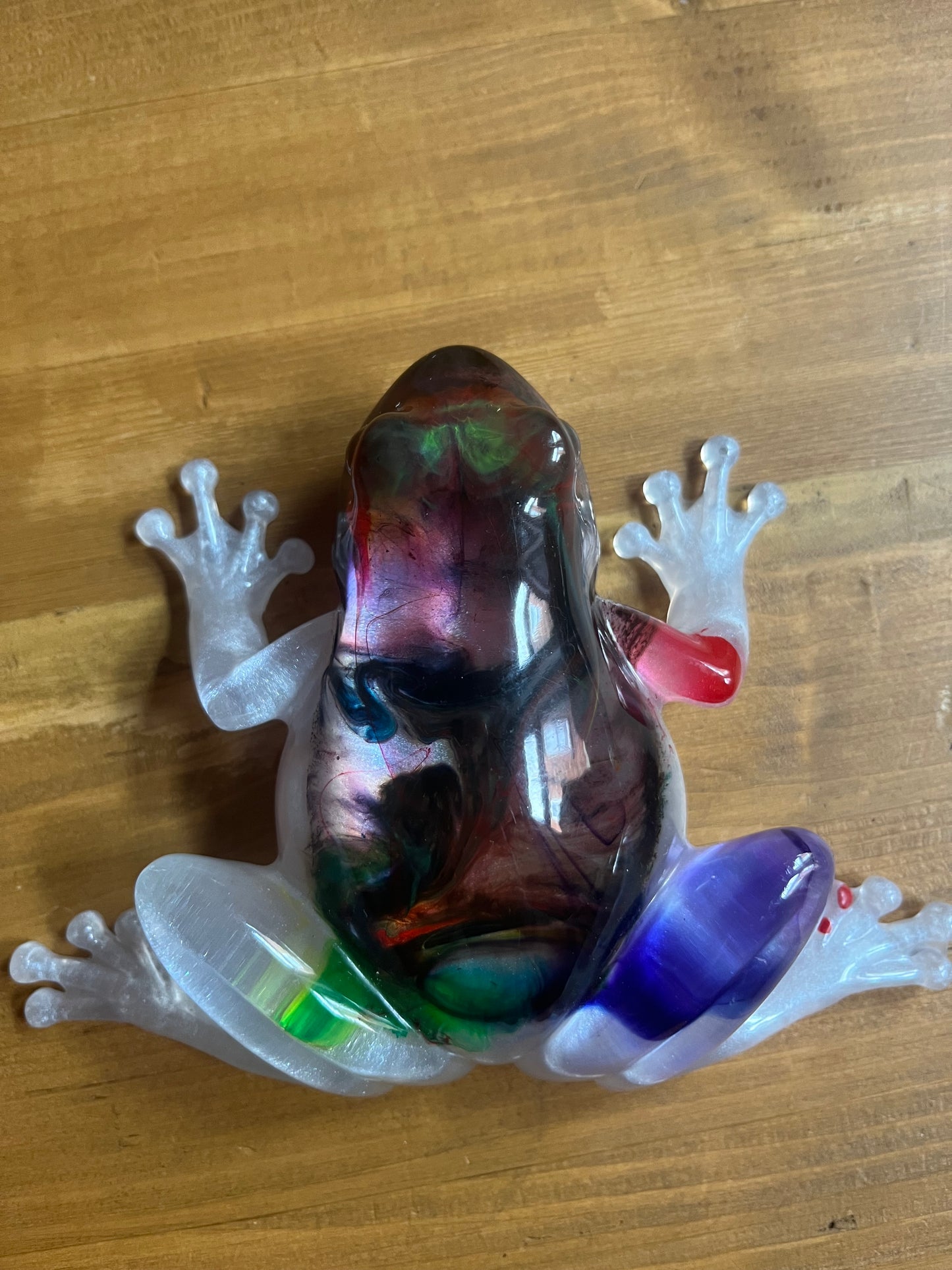Handmade Resin Frog Figurine, Vibrant Swirl Art Ornament, for Collectors,