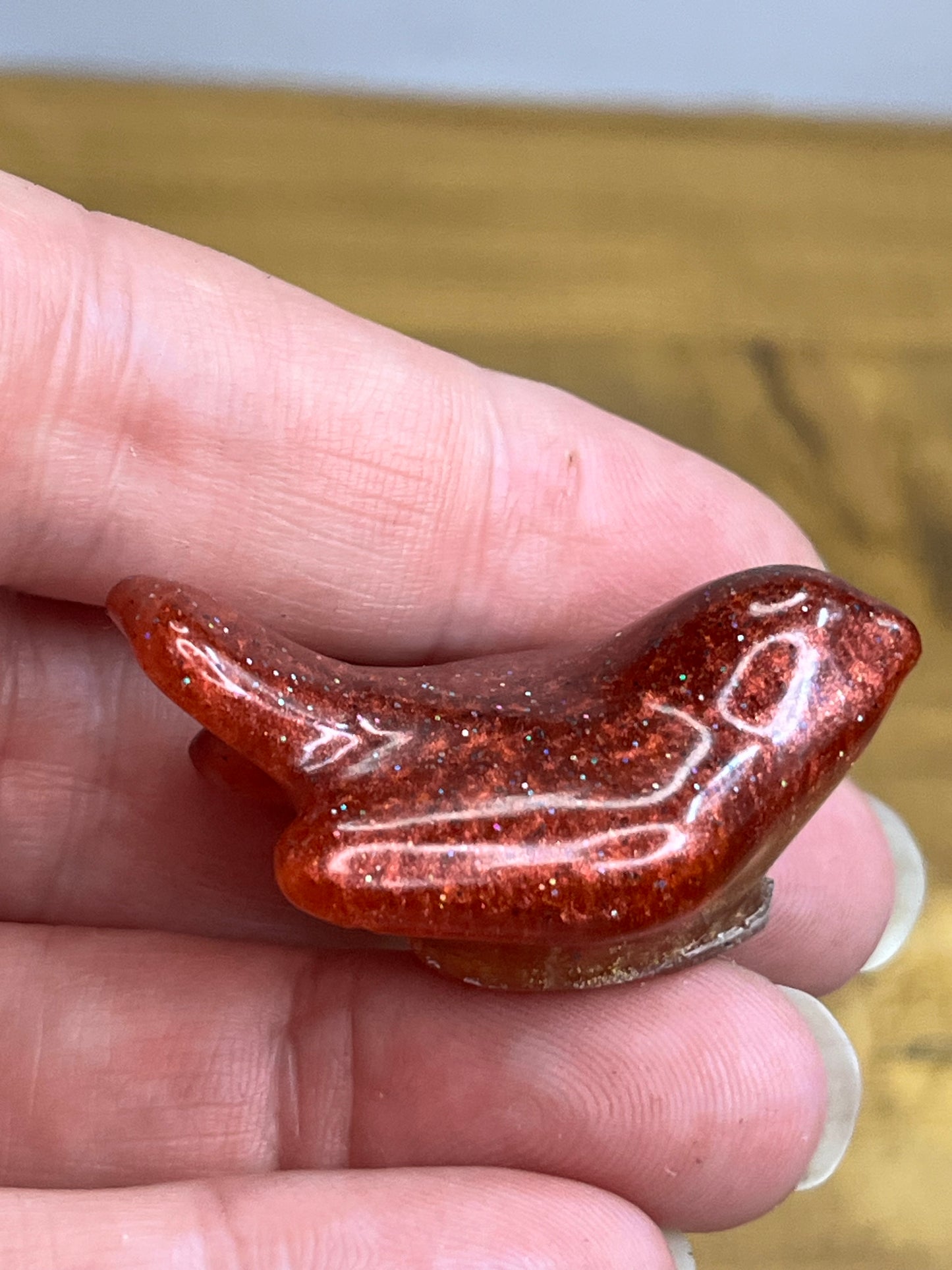 Set of 3 Resin Bird Decor, Blue and Red Glitter Decorative