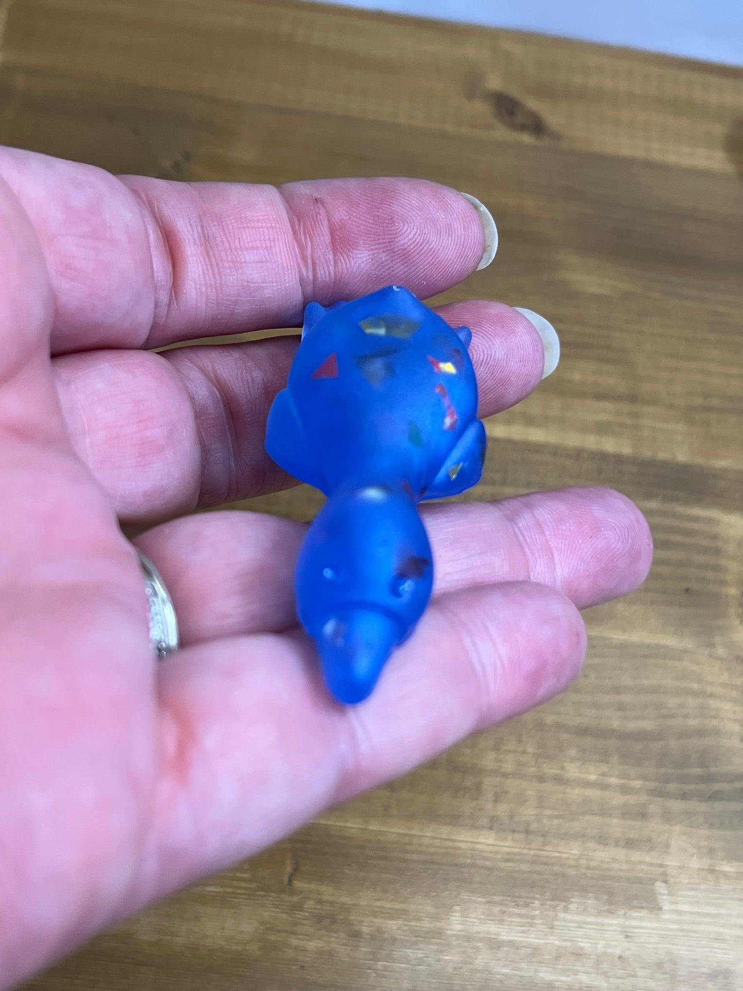 Blue Resin Duck Figurine with Glitter Accents, Whimsical Collectible