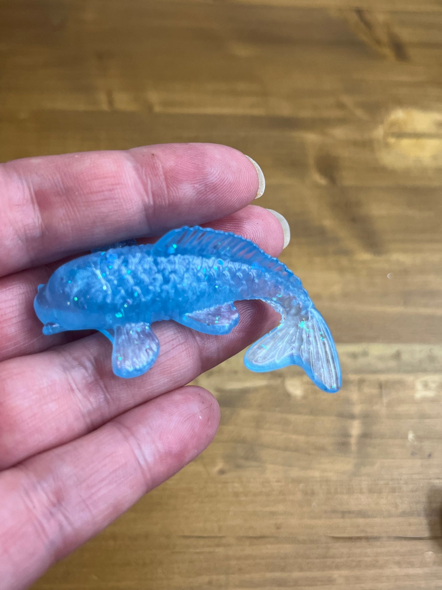 Light Blue Koi Fish Figurine, Whimsical Collectible Resin Art