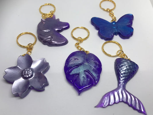 Large Novelty Key rings, resin keychains, mermaid tail, unicorn, flower, butterfly keyring,