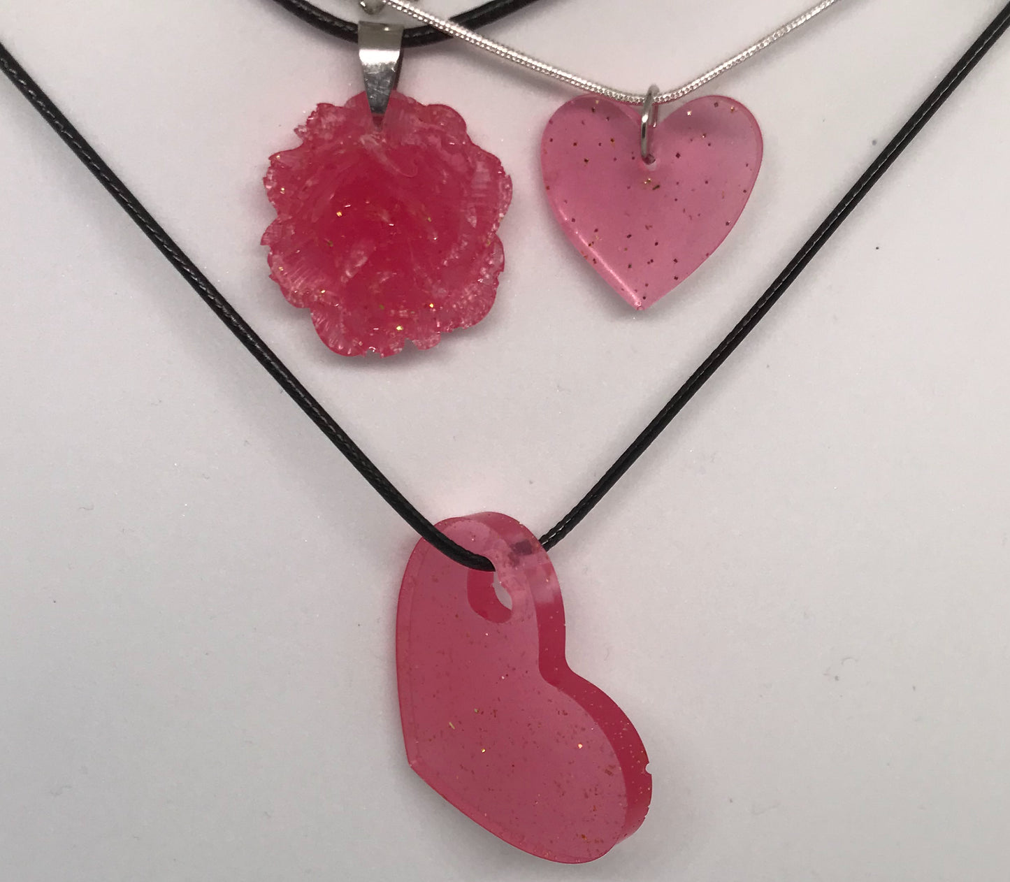 Heart and Rose necklaces, gifts for her, sparkly heart