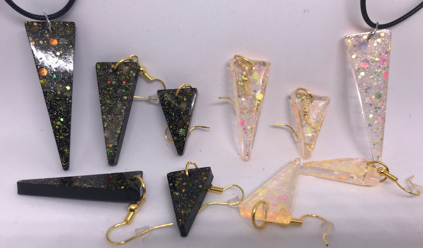 Neon, Sparkly Black, Gold, Blue Necklace and Earrings
