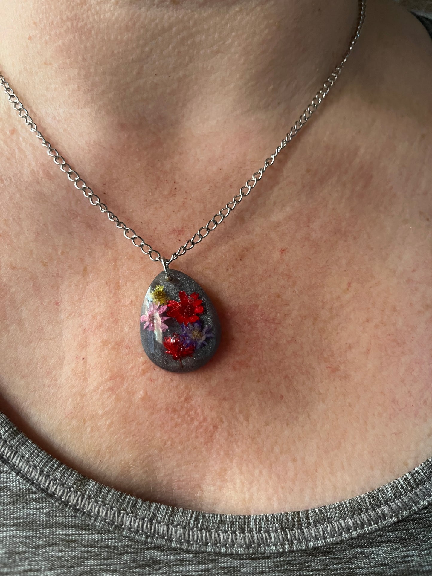 Small Flowers in Resin Pendant