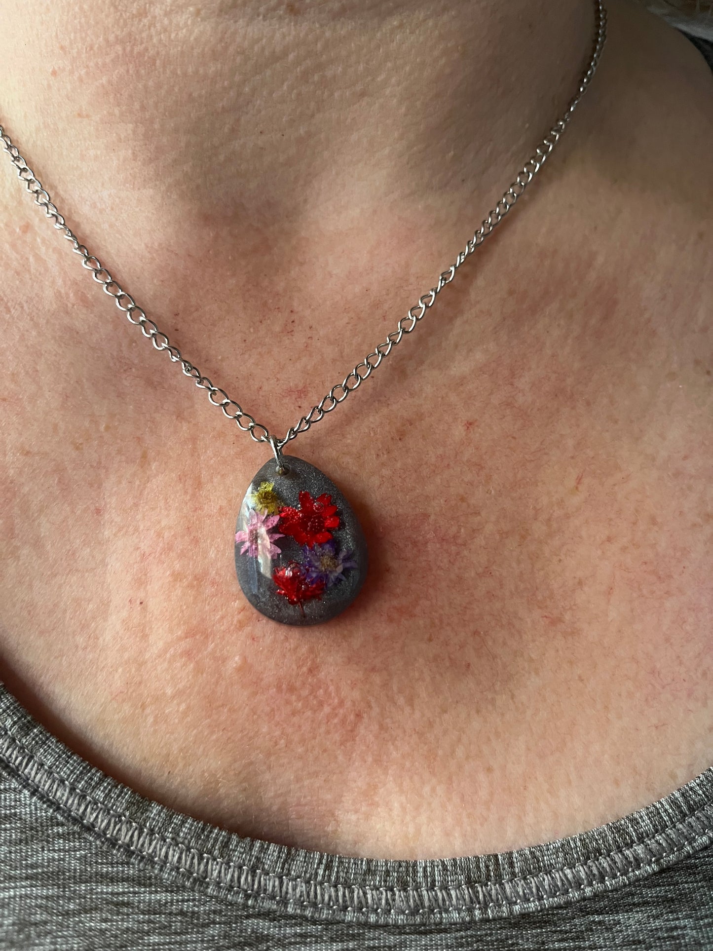 Small Flowers in Resin Pendant