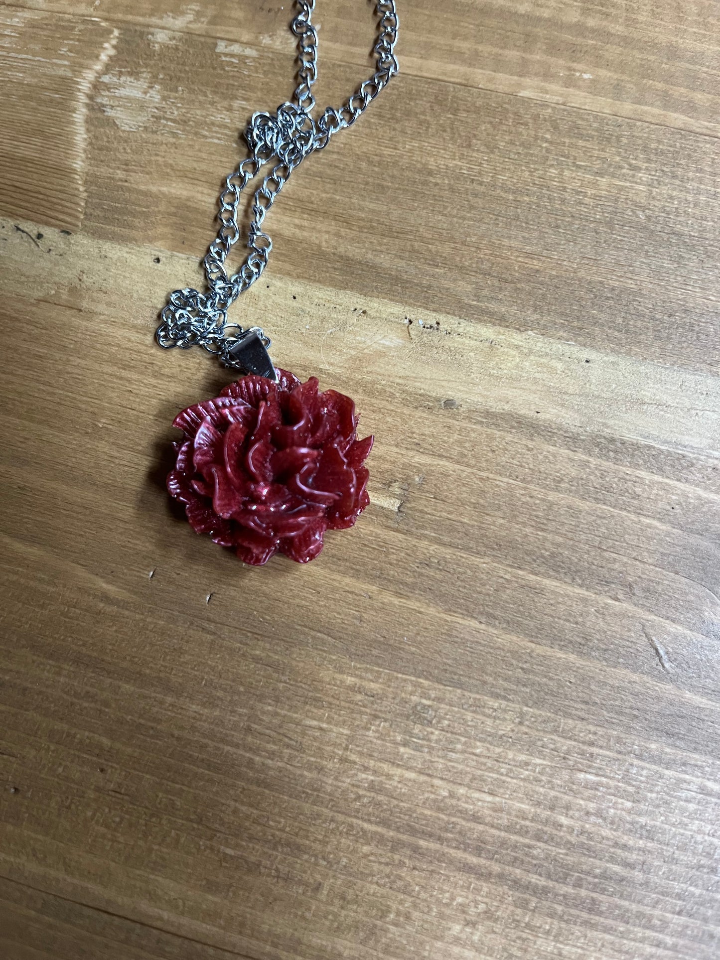 Rose Pendant Necklace Handmade Resin Jewelry Gift for Women, Unique Bridal Gift for Her, Elegant LBD Accessory