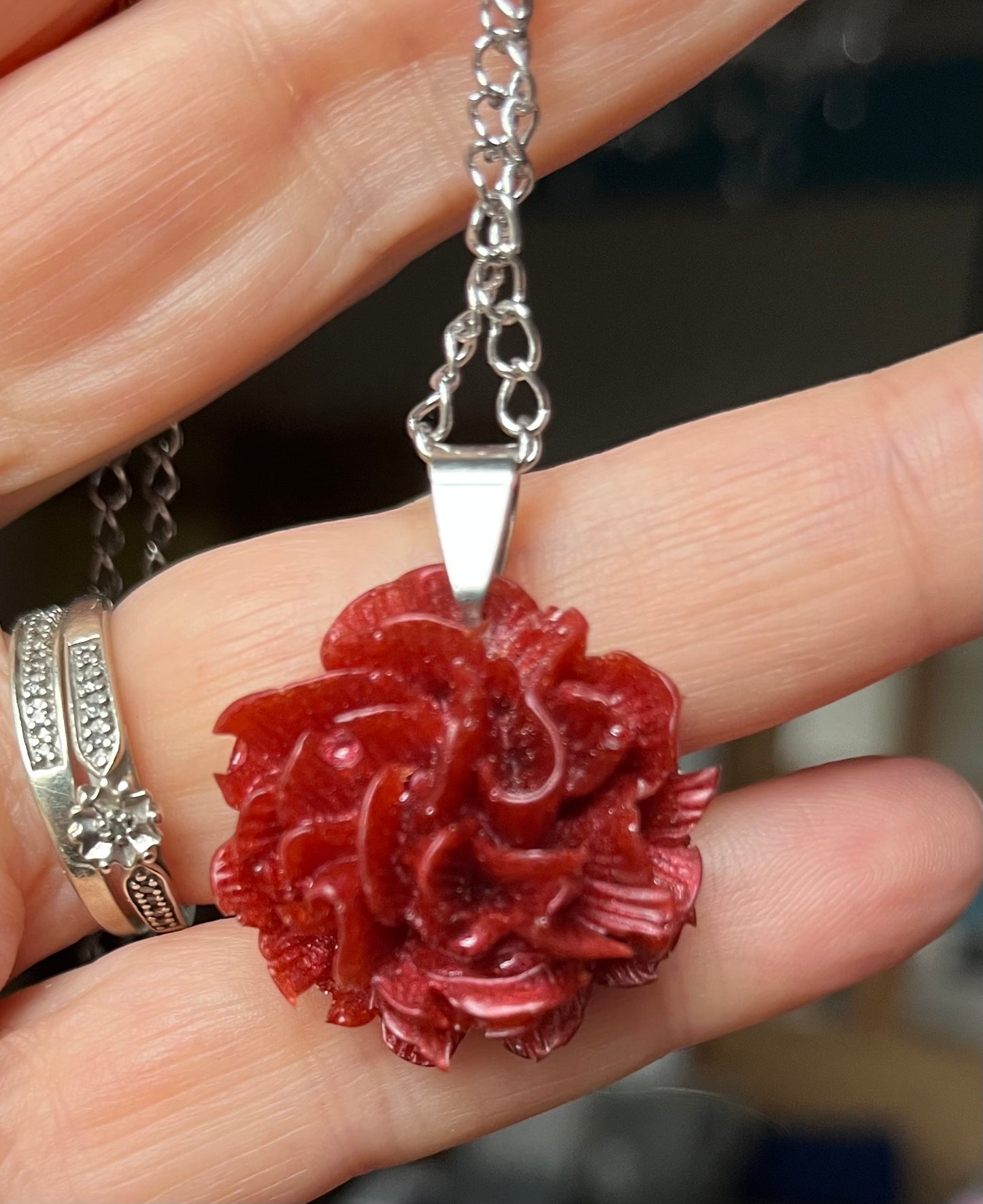 Rose Pendant Necklace Handmade Resin Jewelry Gift for Women, Unique Bridal Gift for Her, Elegant LBD Accessory
