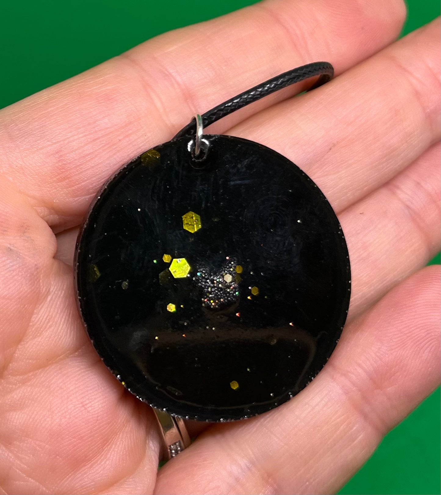 Black and Gold necklace, starry night collection, sparkling necklace, black and gold circle necklace, gifts for her, gold resin necklace