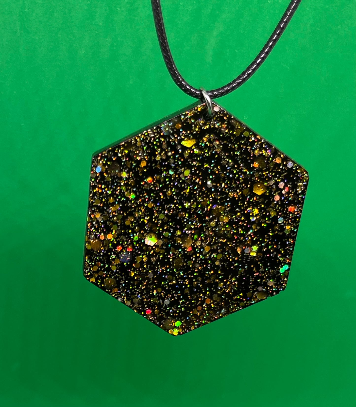 Black and Gold necklace, starry night collection, sparkling necklace, black and gold hexagon shaped necklace, gifts for her