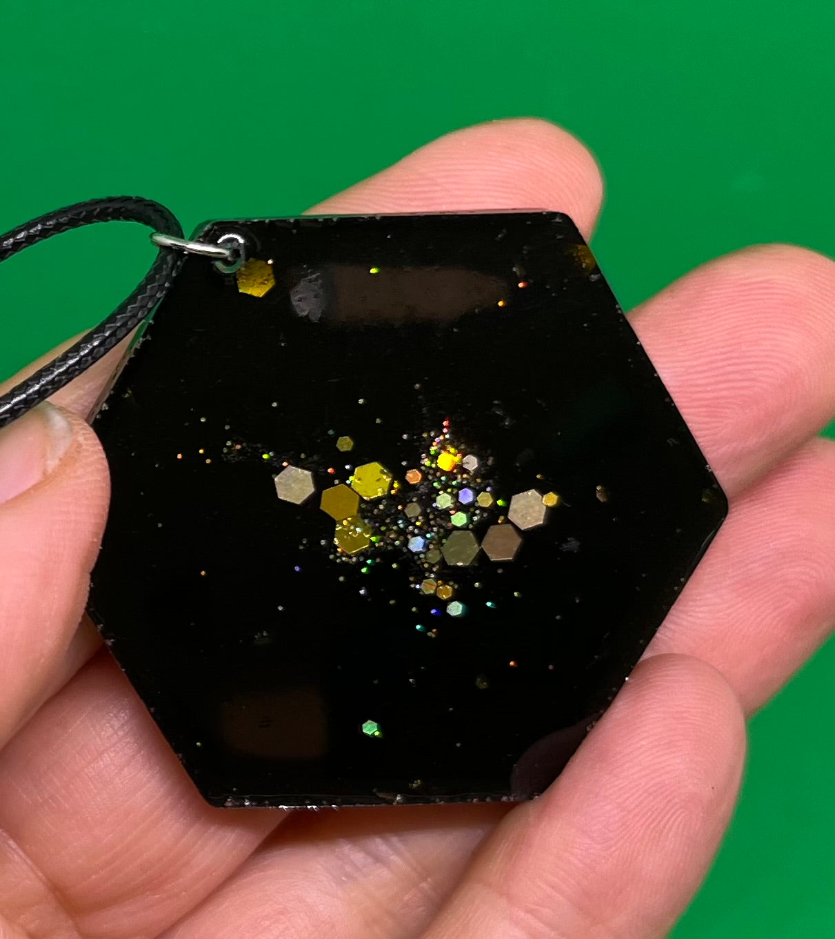Black and Gold necklace, starry night collection, sparkling necklace, black and gold hexagon shaped necklace, gifts for her