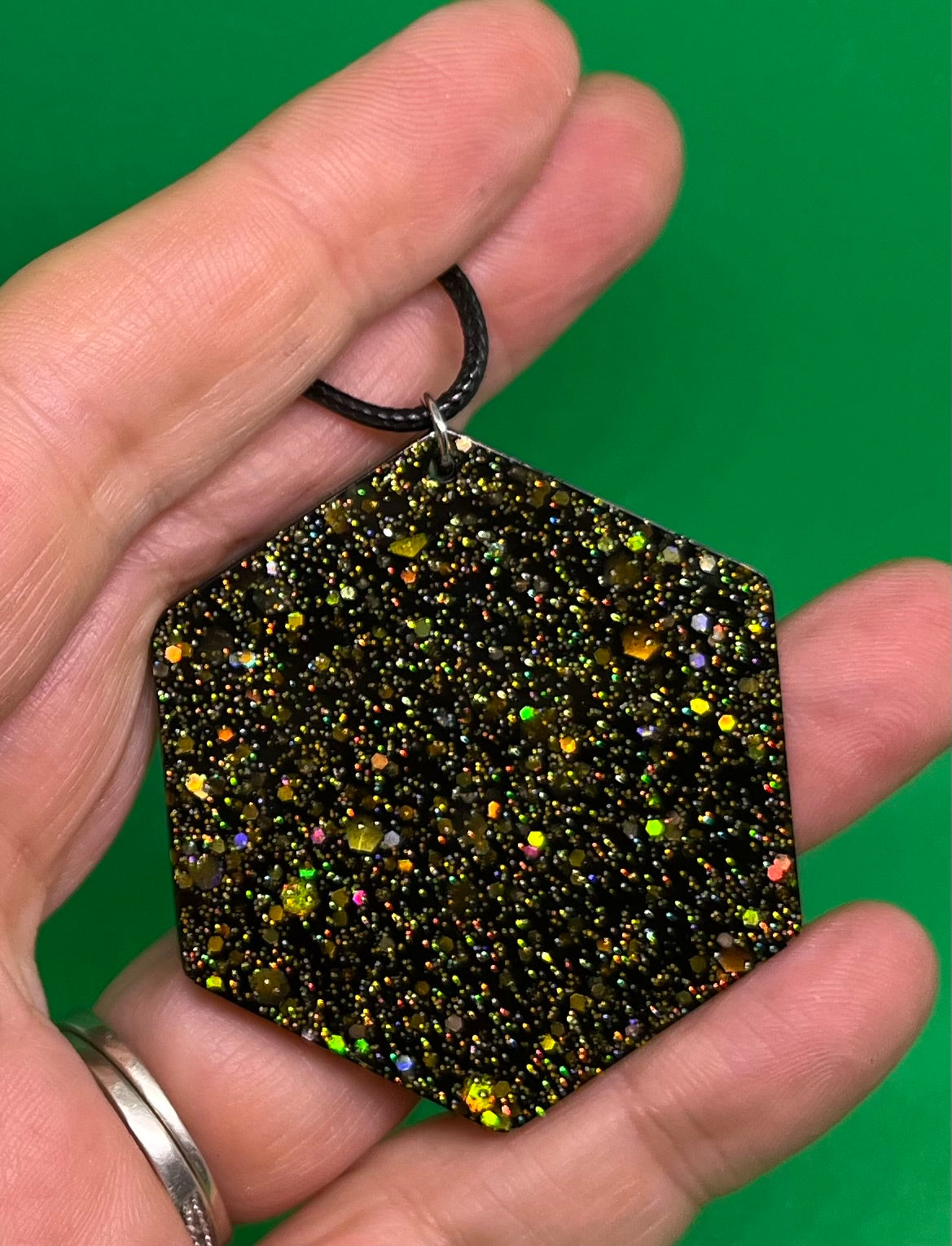 Black and Gold necklace, starry night collection, sparkling necklace, black and gold hexagon shaped necklace, gifts for her