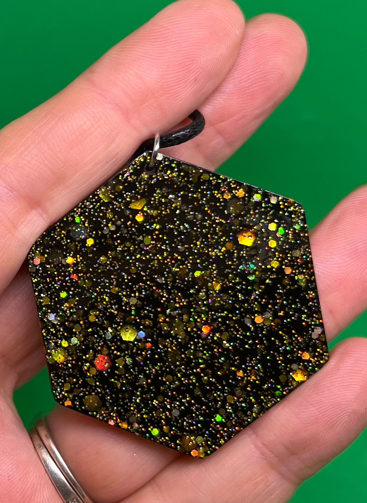 Black and Gold necklace, starry night collection, sparkling necklace, black and gold hexagon shaped necklace, gifts for her