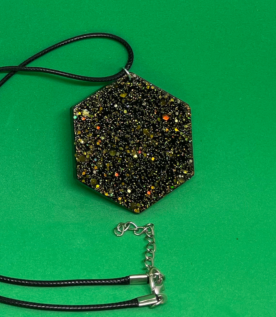 Black and Gold necklace, starry night collection, sparkling necklace, black and gold hexagon shaped necklace, gifts for her