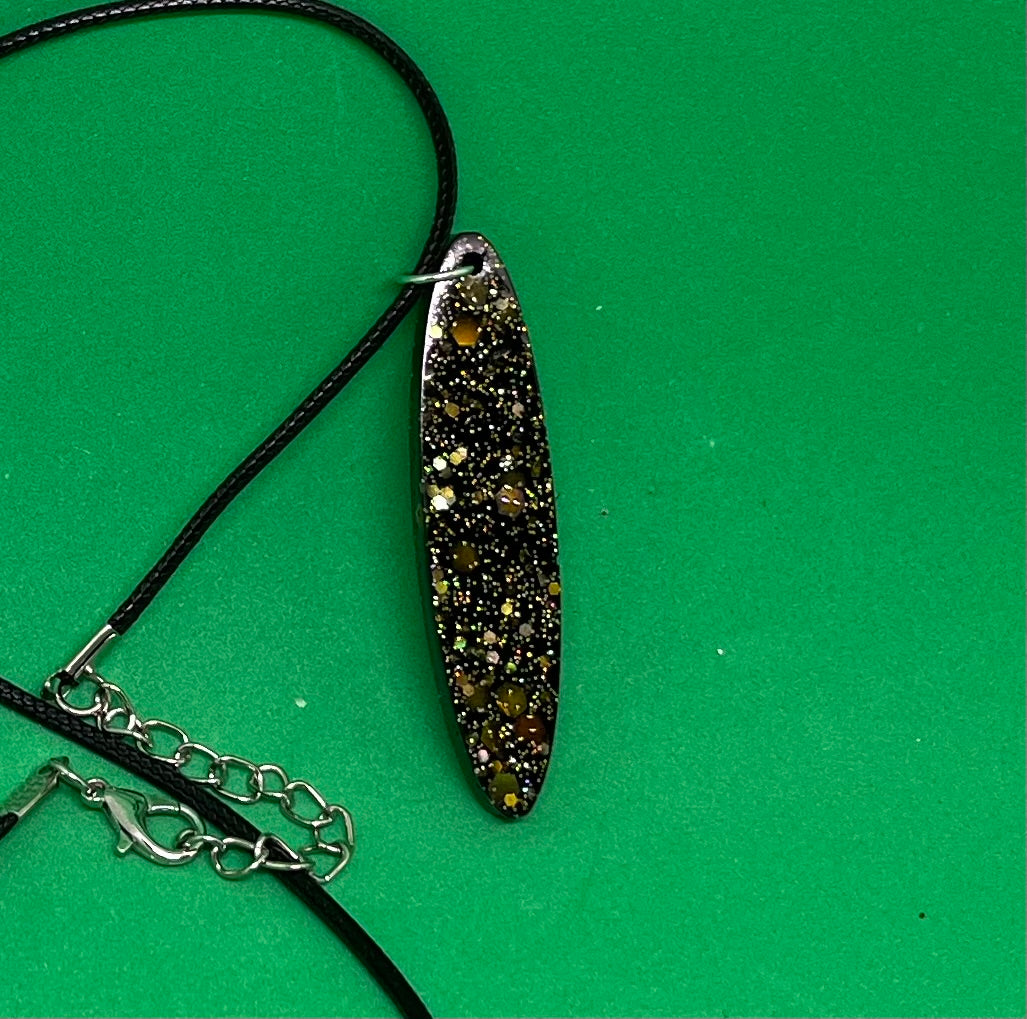Black and Gold necklace, starry night collection, sparkling necklace, black and gold oval necklace, gifts for her