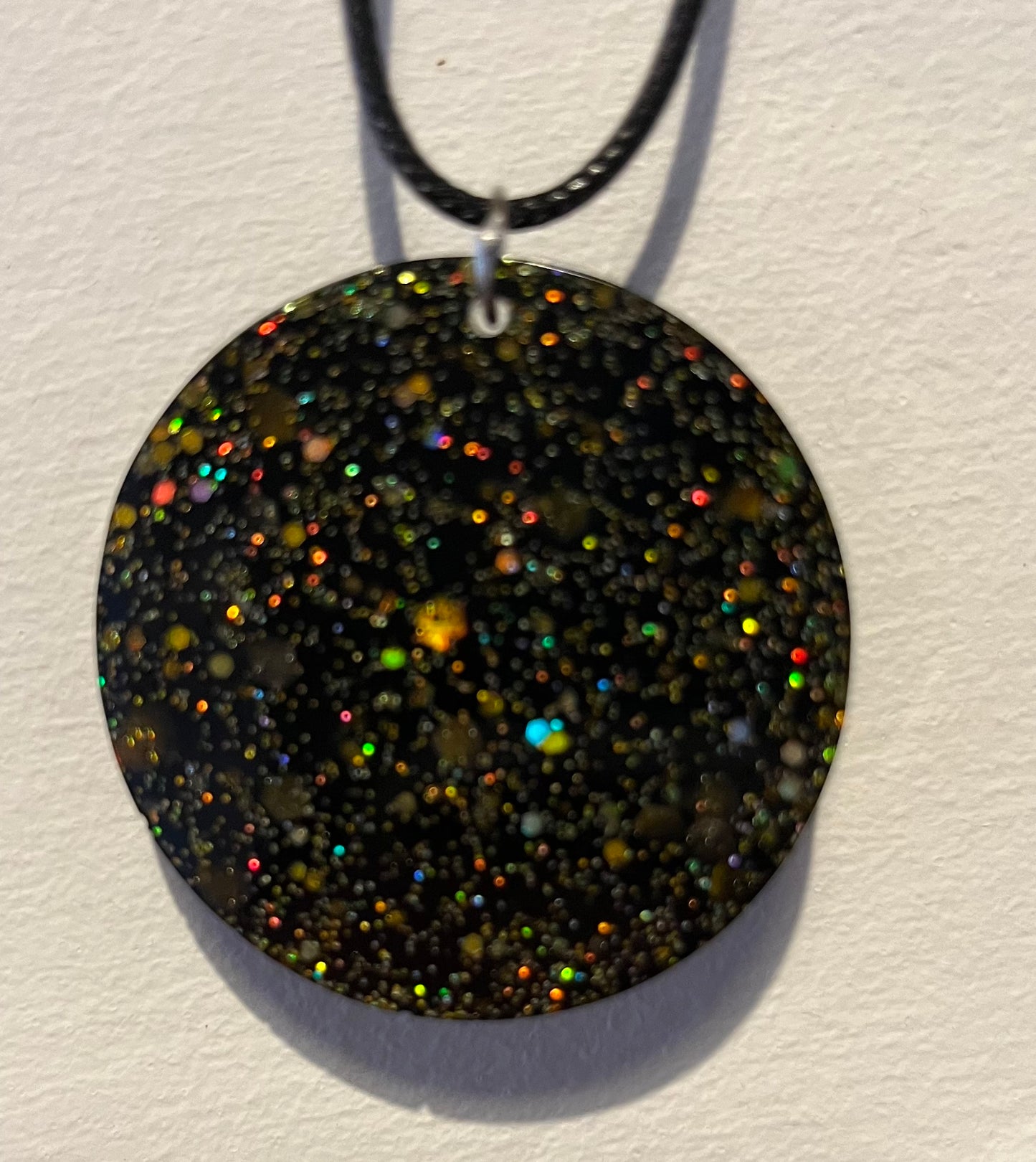 Black and Gold necklace, starry night collection, sparkling necklace, black and gold circle necklace, gifts for her, gold resin necklace