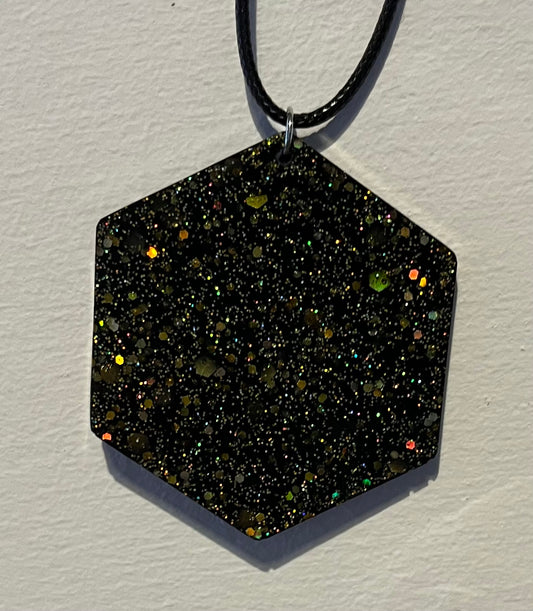 Black and Gold necklace, starry night collection, sparkling necklace, black and gold hexagon shaped necklace, gifts for her