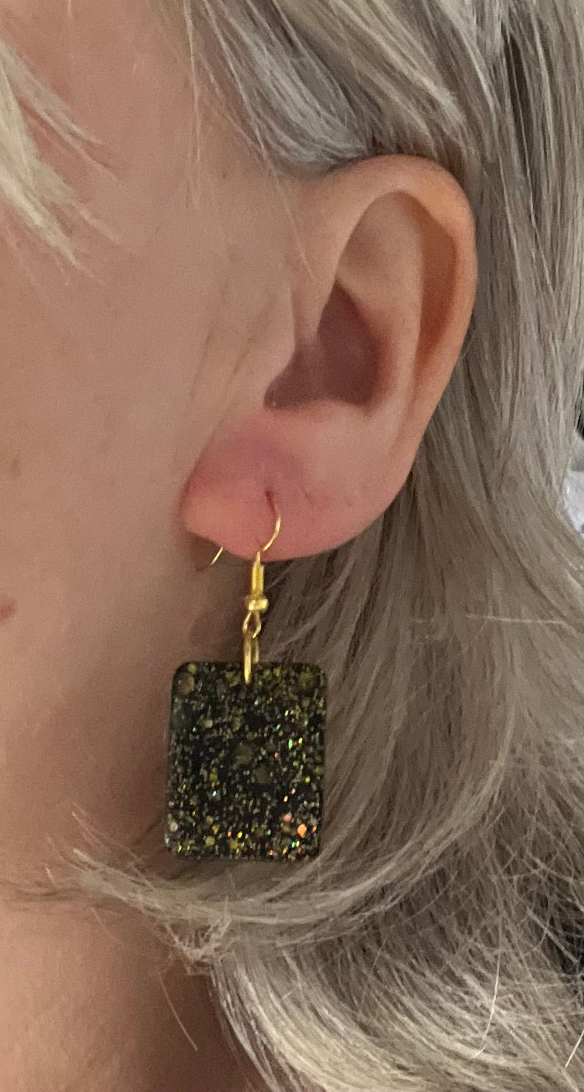 Black and Gold small square earrings, starry night collection, sparkling earrings, black and gold square earrings, small drop earrings, gifts for her