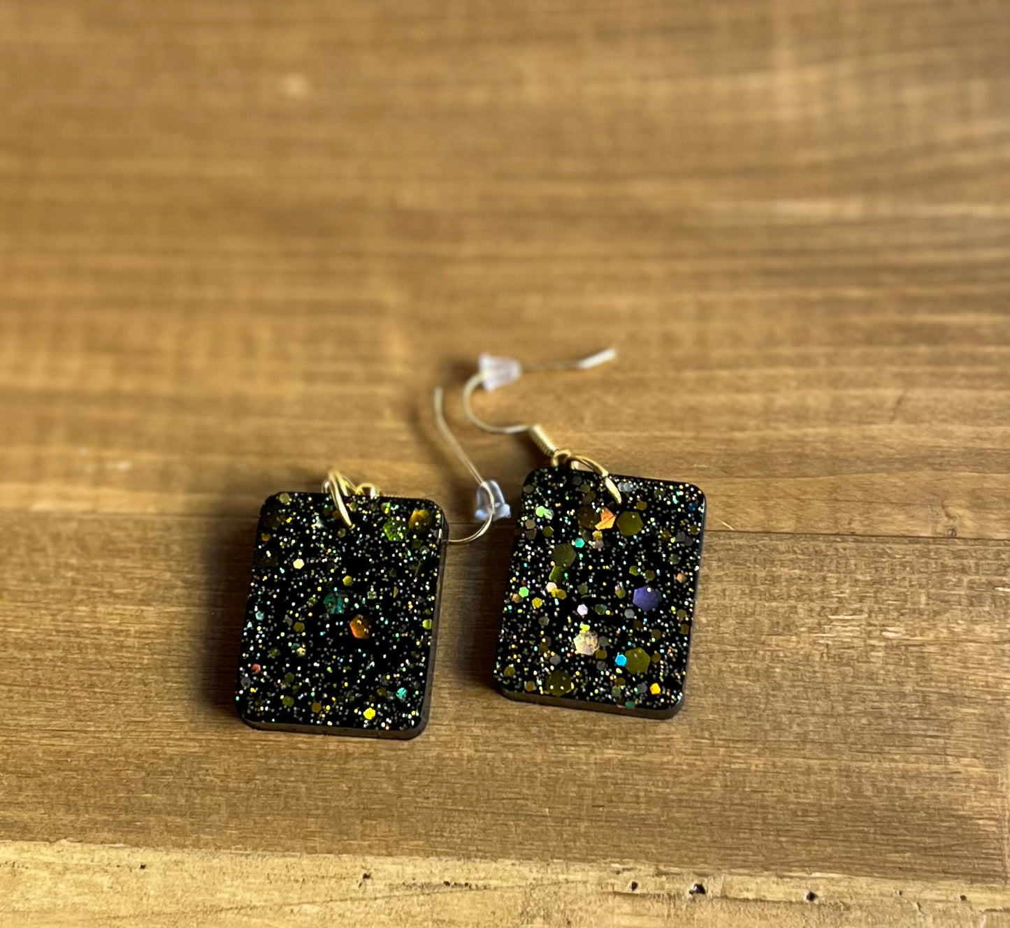 Black and Gold small square earrings, starry night collection, sparkling earrings, black and gold square earrings, small drop earrings, gifts for her