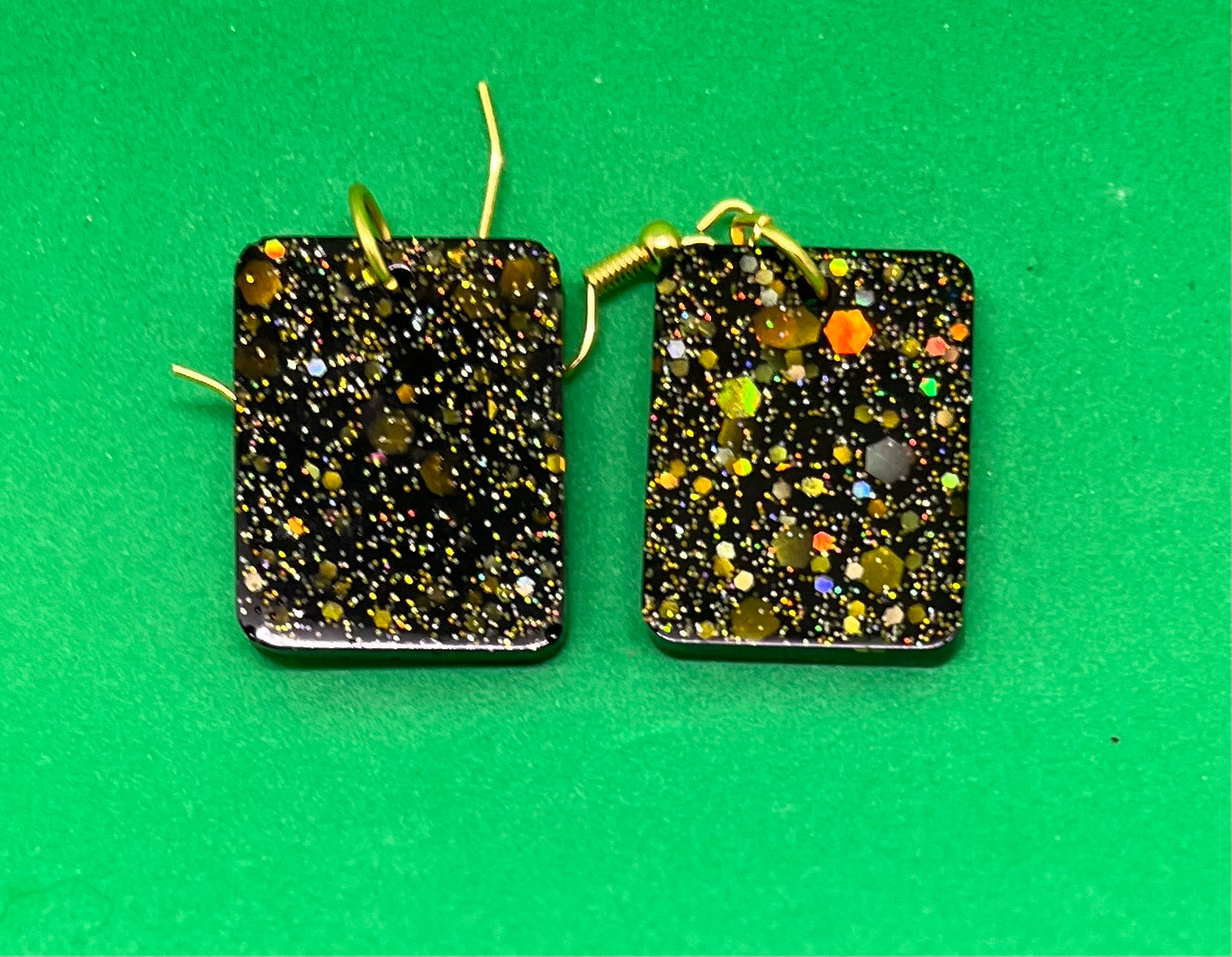Black and Gold large square earrings, starry night collection, sparkling earrings, black and gold square earrings, large earrings, gifts for her