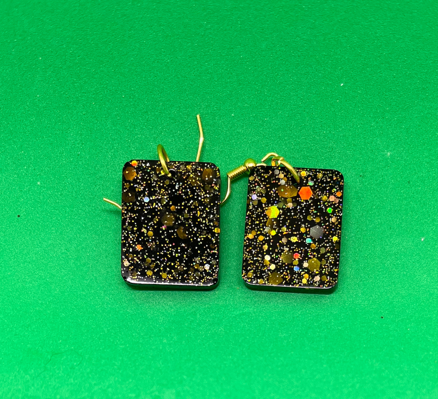 Black and Gold small square earrings, starry night collection, sparkling earrings, black and gold square earrings, small drop earrings, gifts for her