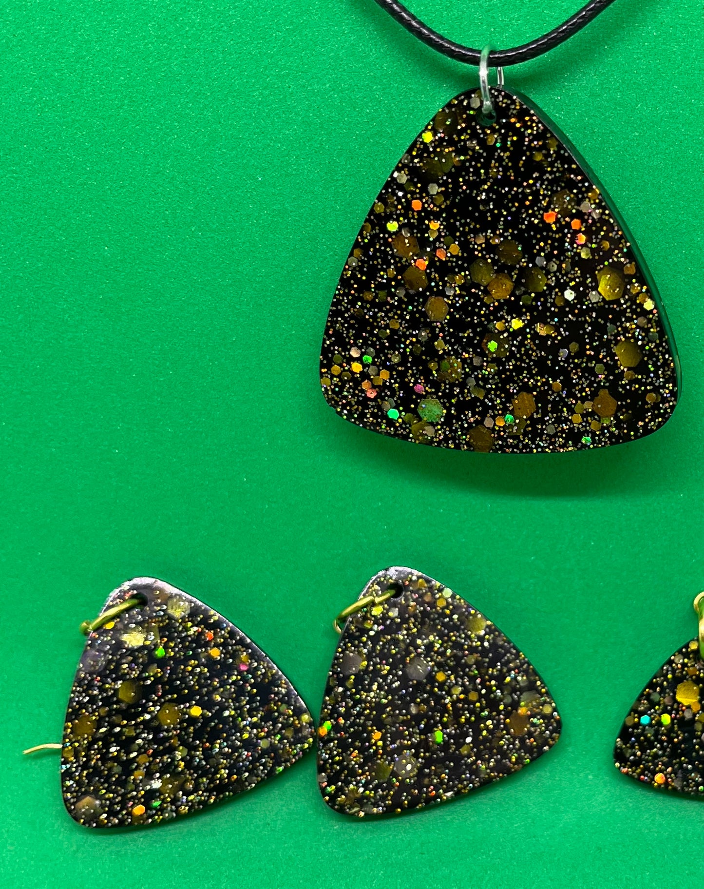 Black and Gold large triangular earrings, starry night collection, sparkling earrings, black and gold triangular earrings, gifts for her