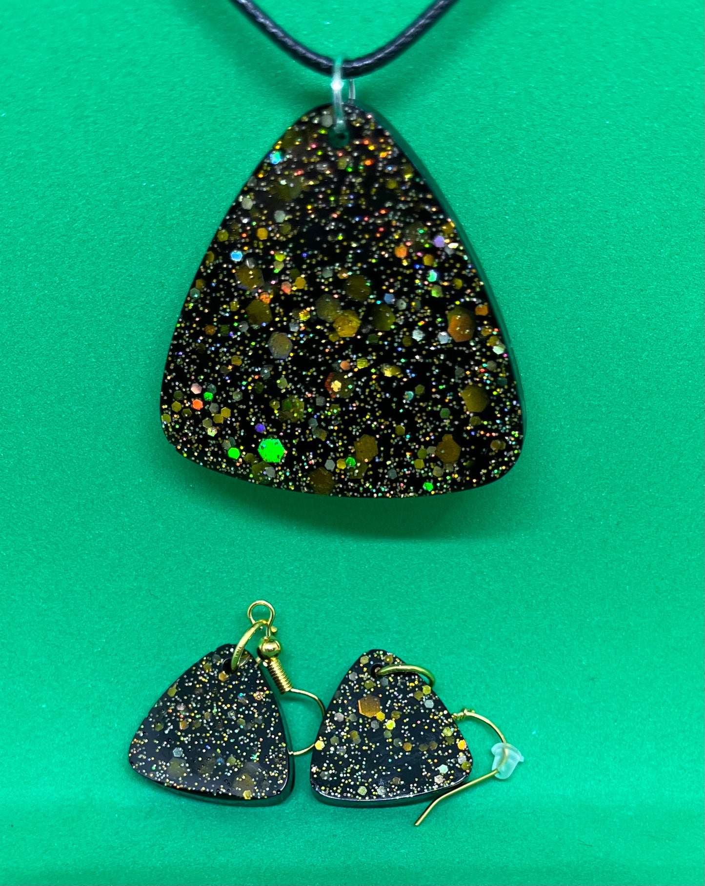 Black and Gold necklace, starry night collection, sparkling necklace, black and gold triangle necklace, gifts for her