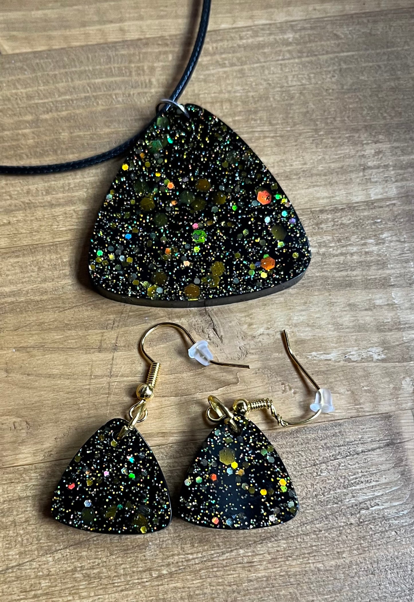 Black and Gold necklace, starry night collection, sparkling necklace, black and gold triangle necklace, gifts for her