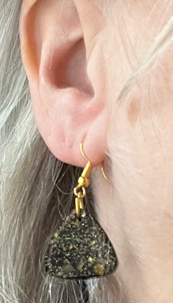 Black and Gold small triangle earrings, starry night collection, sparkling earrings, black and gold triangle earrings, gifts for her